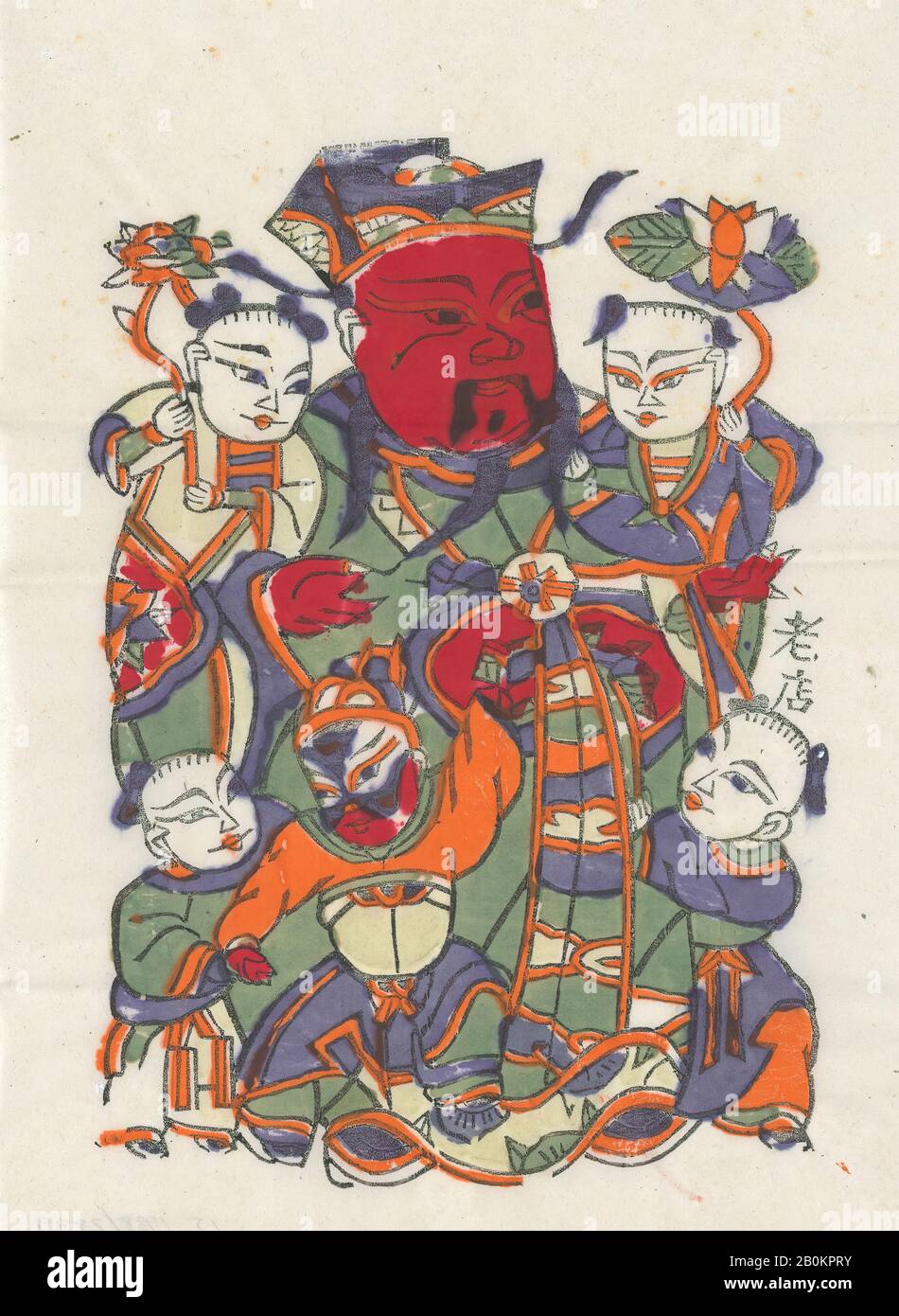 Einhundert fünfunddreißig Holzblockdrucke, darunter Neujahrsbilder (Nianhua), Türgöttinnen, historische Figuren und taoistische Götter, China, 19.-20. Jahrhundert, China, Polychrom-Holzblockdruck; Tinte und Farbe auf Papier, Bild: 15 7/8 × 9 3/8 Zoll. (40,3 × 23,8 cm), Ausdrucke Stockfoto