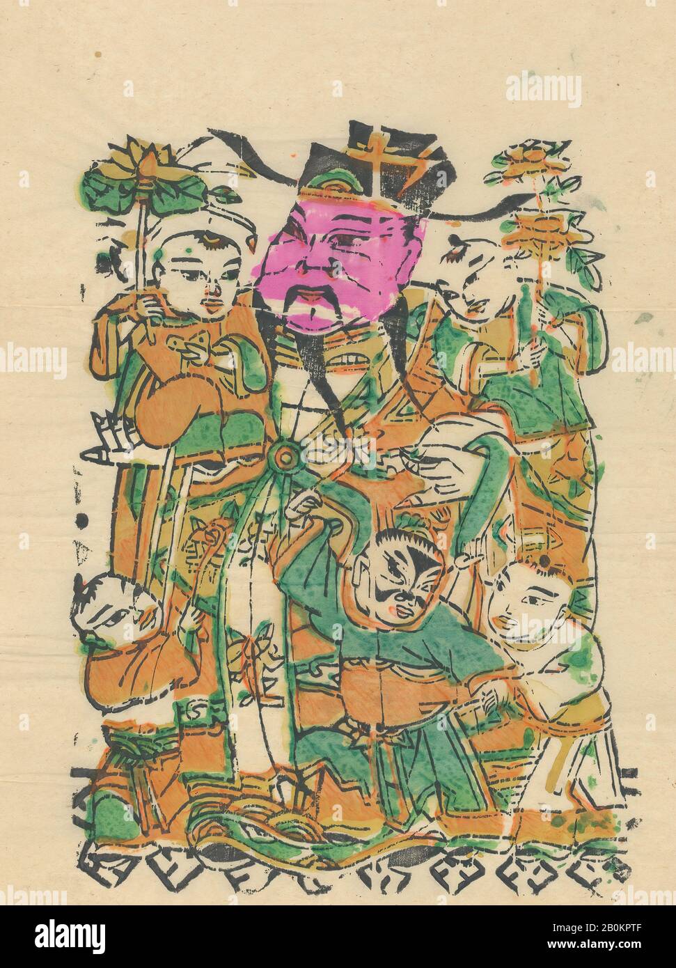 Einhundert fünfunddreißigste Holzschnitte, darunter Neujahrsbilder (Nianhua), Türgöttinnen, historische Figuren und taoistische Götter, China, 19.-20. Jahrhundert, China, Polychrom-Holzblockdruck; Tinte und Farbe auf Papier, Bild: 16 3/4 × 10 1/2 Zoll. (42,5 × 26,7 cm), Ausdrucke Stockfoto