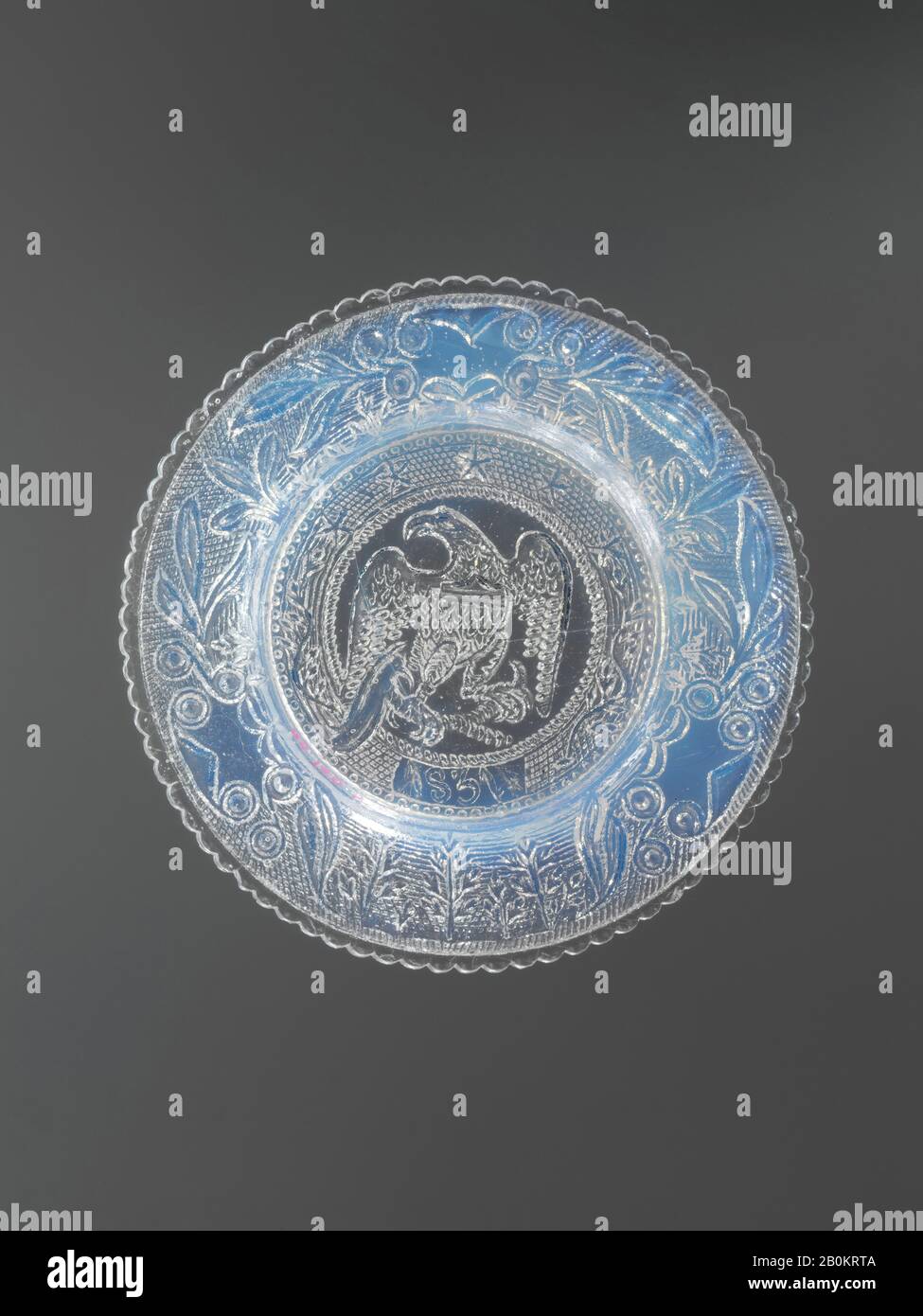 Cup Plate, amerikanisch, 1835-35, Wahrscheinlich hergestellt in Neuengland, Vereinigte Staaten, amerikanisch, Gepresstes Glas, Diam. 3 1/2 Zoll (8,9 cm), Glas Stockfoto