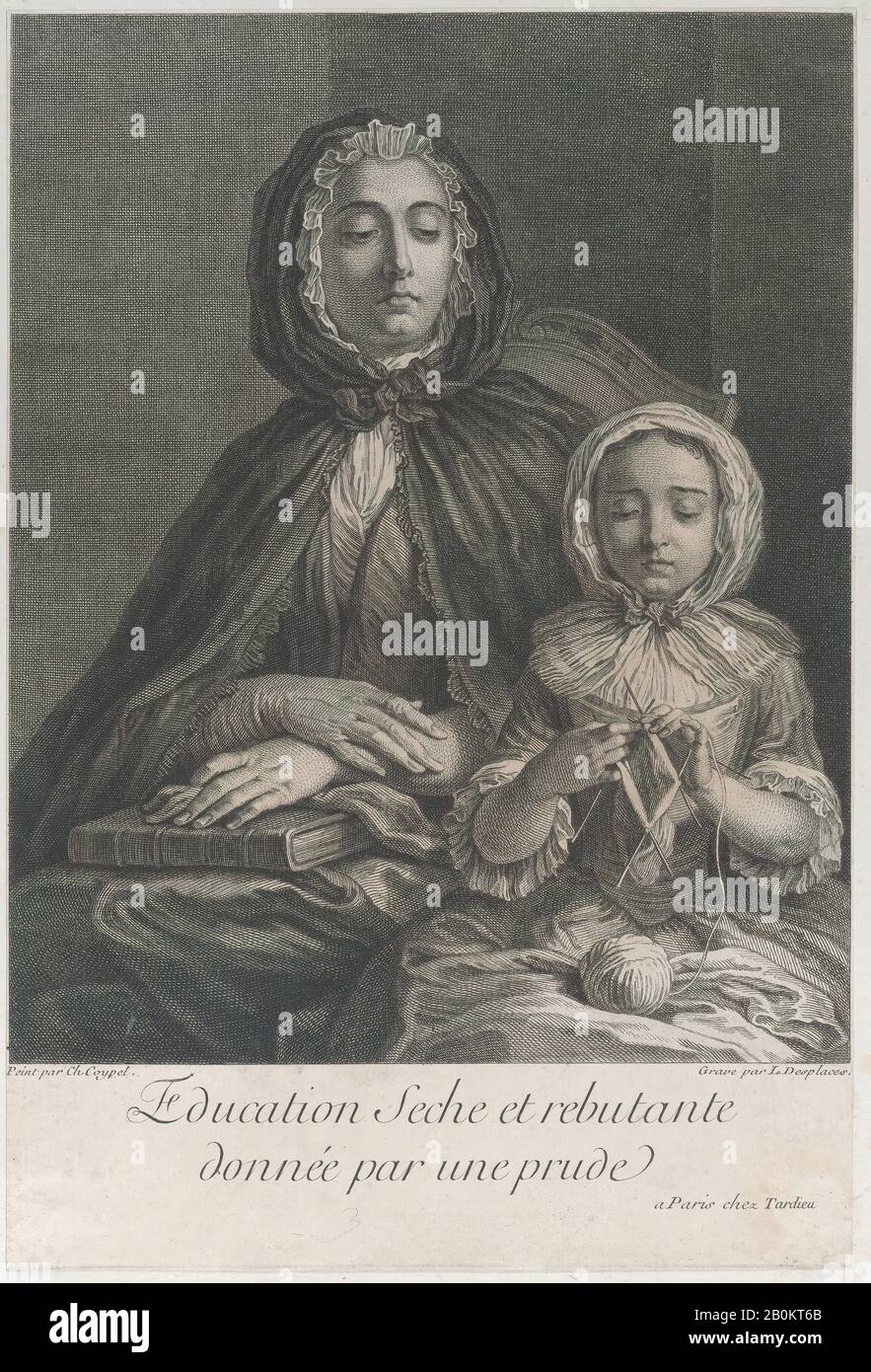 Louis Despaces, Der trockene und verbotene Unterricht, der von einem Prude (Education seche et rebutante donnée par un prude), Louis Despaces (French, Paris 1682-1739 Paris), Nach Charles Antoine Coypel (French, Paris 1694-1752 Paris), 1700-39, Radierung und Gravur, Blatt (Getrimmt) gegeben wurde: 12 1/16 × 8 1/8 in. (30,7 × 20,7 cm), Ausdrucke Stockfoto