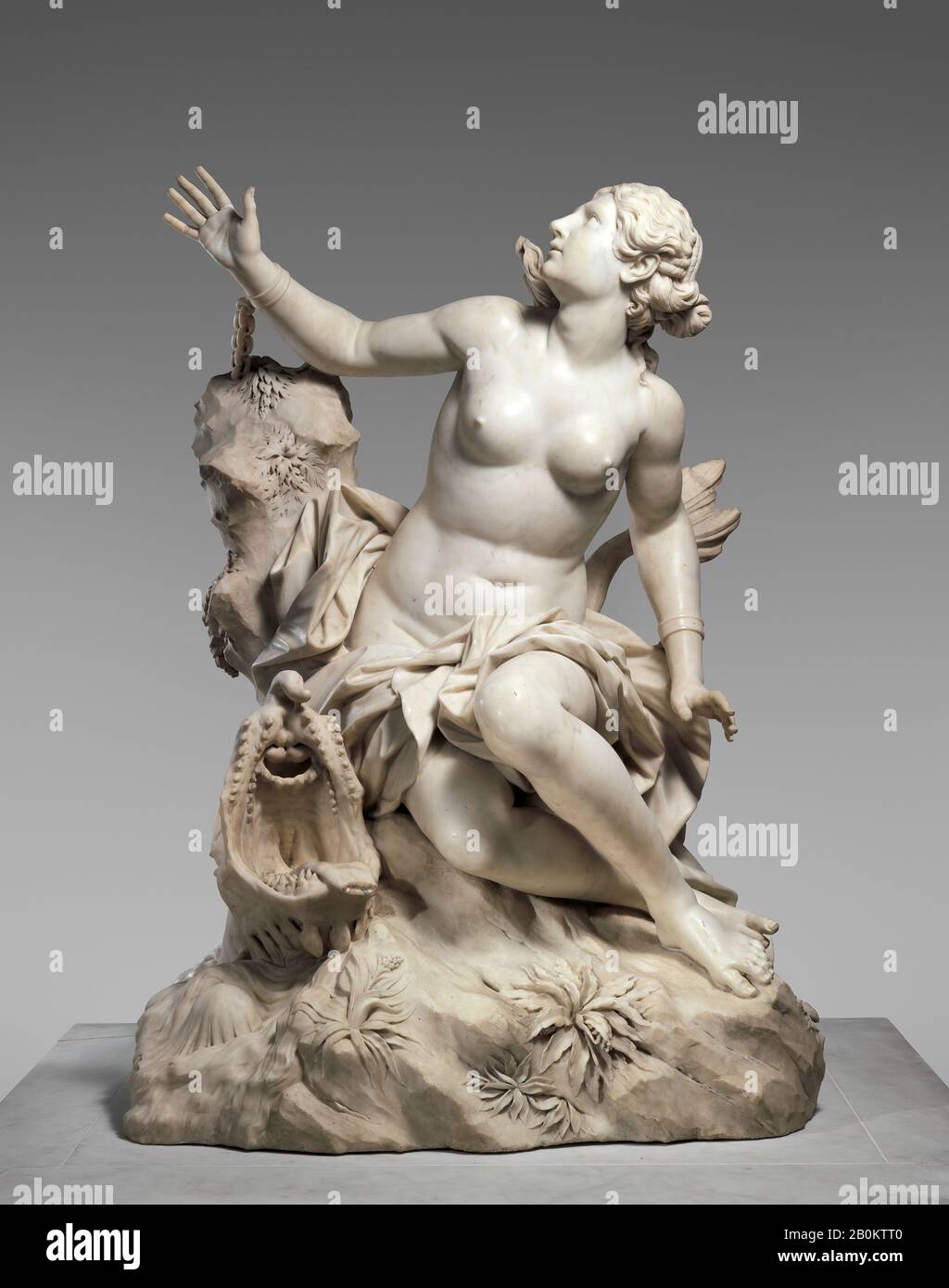 Domenico Guidi, Andromeda und das Seeungeheuer, Italienisch, Rom, Domenico Guidi (Italienisch, 1625-1701), 1694, Italienisch, Rom, Marmor, Gesamt: 64 3/8 x 46 3/8 x 34 5/8 Zoll. (163,5 x 117,8 x 87,9 cm), Skulptur Stockfoto