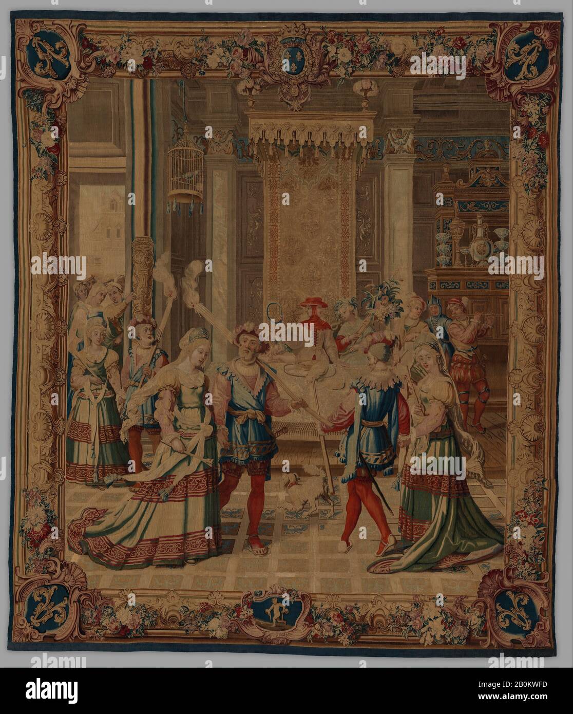 Herr der Monate Lucas, Januar aus einer Reihe Von Monaten Lucas, Französisch, Paris, Unter der Leitung von Michel Audran (Französisch, 1701-171 Paris), entworfen Ca. 1535, gewebt 1732-37, Französisch, Paris, Wolle, Seide (20-21 Warps pro Zoll, 8-9 pro cm), 11 Fuß. 10 Zoll × 10 ft. 4 Zoll (360,7 × 315 cm), Textil-Tapestry Stockfoto