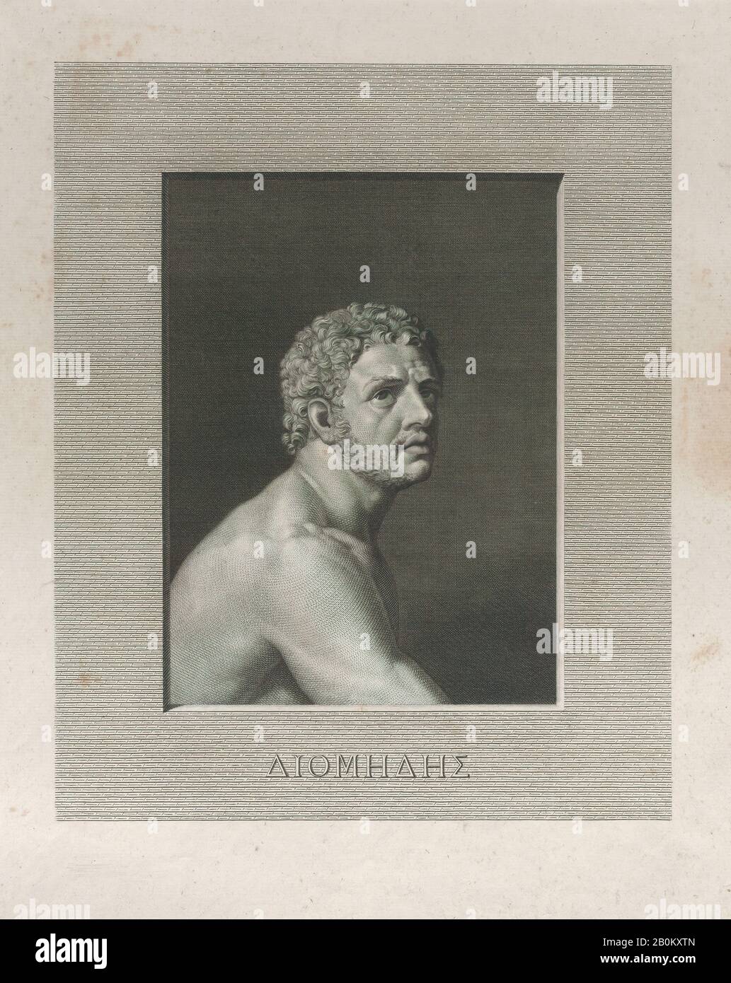 Johann Heinrich Wilhelm Tischbein, Diomedes, Büste und Schultern, Johann Heinrich Wilhelm Tischbein (Deutsch, Haina 1751-1829 Eutin), 1707-1800, Gravur, Platte: 17 3/16 × 13 7/8 Zoll. (43,6 × 35,2 cm), Blatt: 18 7/16 × 14 5/8 Zoll (46,8 × 37,1 cm), Ausdrucke Stockfoto