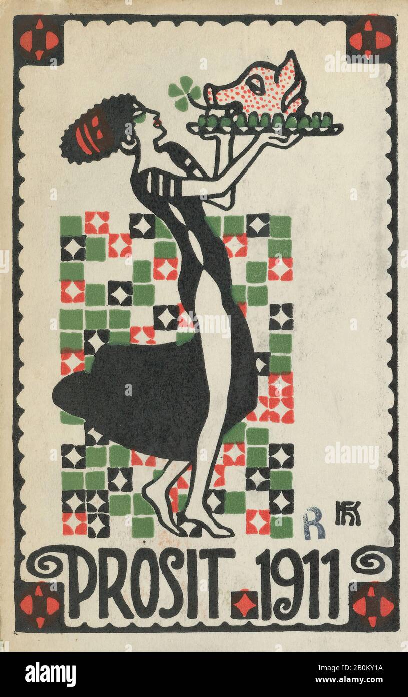 Hans Kalmsteiner, Neujahrskarte: Prosit 1911, Hans Kalmsteiner (Österreicher, Wien ca. 1882/6-ca. 1914/16 Wien), 1910, Farblithograph, Blatt: 5 1/2 x 3 1/2 Zoll (14 x 8,9 cm), Ausdrucke Stockfoto