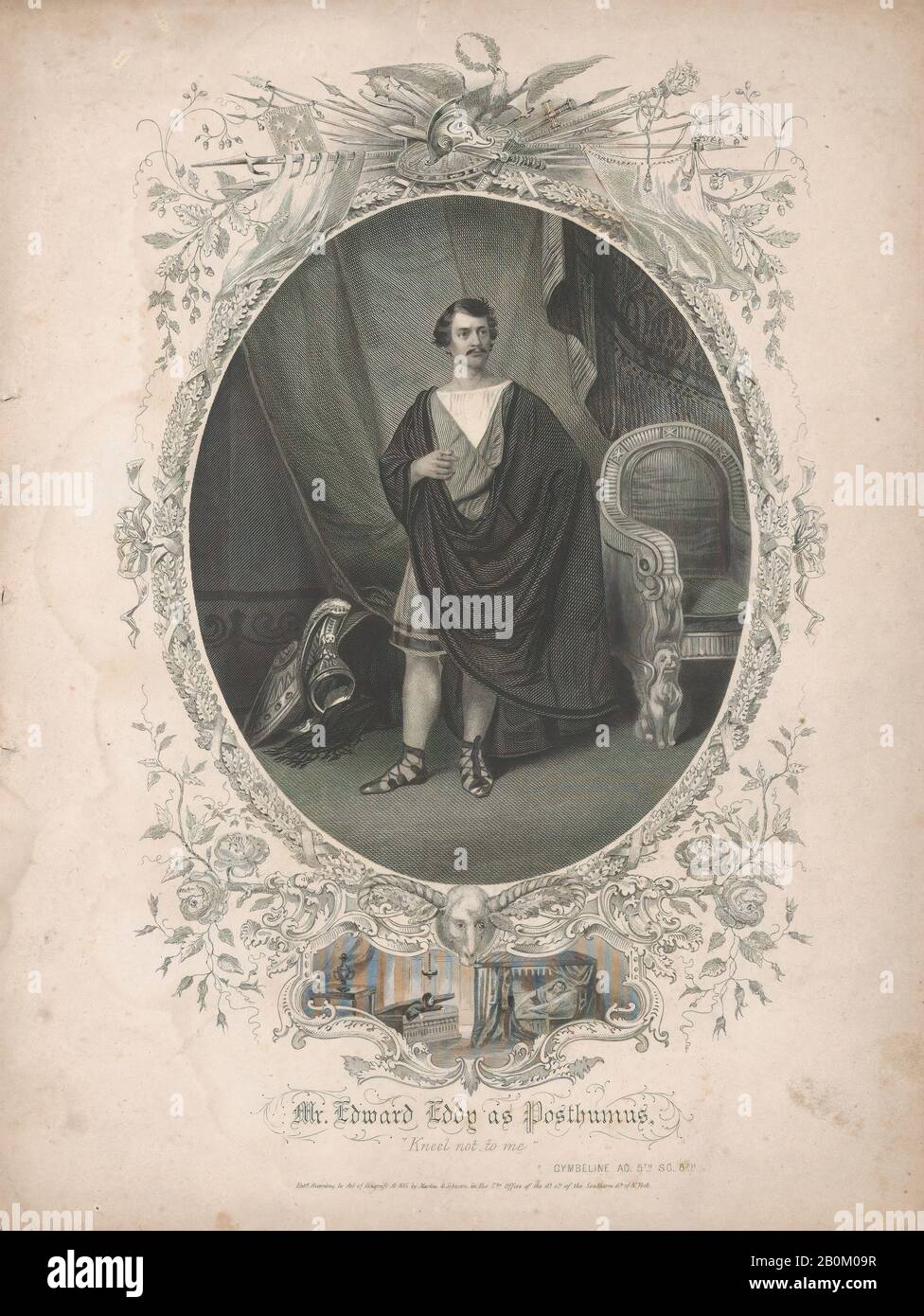 Martin & Johnson, New York, Edward Eddy als Posthum: "Kneel not to me" (Cymbelline, Act 5, Scene 5), Edward Eddy (American, 181-1875), William Shakespeare (British, Stratford-upon-Avon 1564-1616 Stratford-upon-Avon), 1855, Stipple and Line Graving, Blatt: 11 1/8 × 9/16. (28,2 × 21,8 cm), Ausdrucke Stockfoto