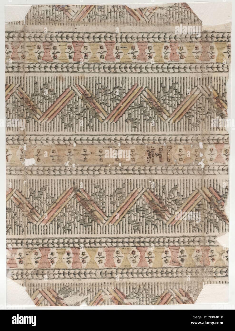 Anonym, Bucheinband mit Streifen-, Geometrie- und Blumenmuster, Anonymous, Italienisch, 18. Jahrhundert, 18. Jahrhundert, Reliefdruck (Holz oder Metall), Blatt: 12 1/16 × 16 1/4 Zoll (30,6 × 41,2 cm), Ausdrucke Stockfoto