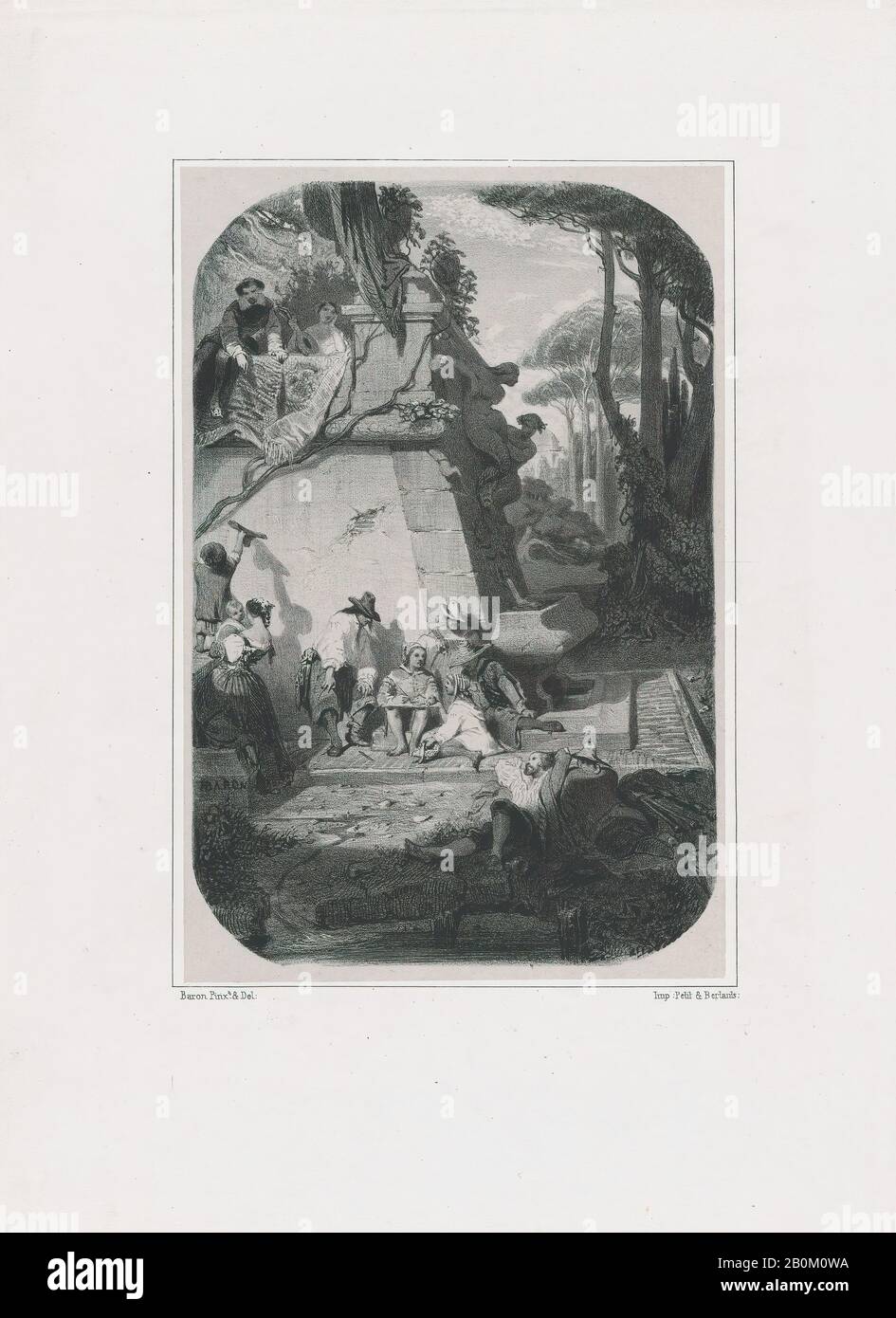 Henri-Charles-Antoine Baron, A Siesta in Italy, Henri-Charles-Antoine Baron (französisch, Besançon 16-1885 Genf), 1842, Lithograph, Blatt: 12 5/8 × 9 1/4 Zoll. (32,1 × 23,5 cm), Bild: 7 15/16 × 5 1/4 Zoll (20,1 × 13,4 cm), Ausdrucke Stockfoto