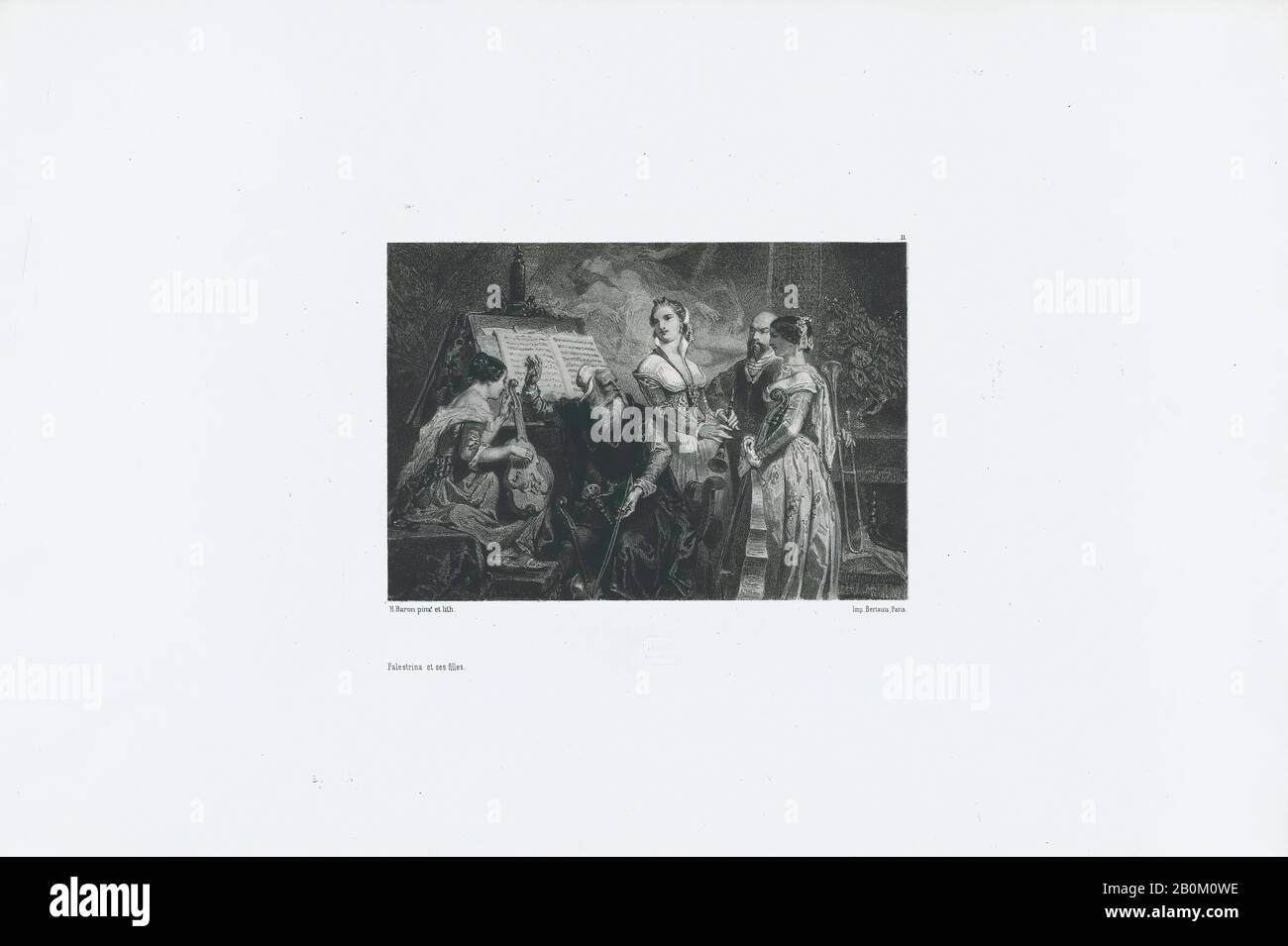 Henri-Charles-Antoine Baron, Palestrina and Her Daughters, Les Artistes Contemporains, Henri-Charles-Antoine Baron (französisch, Besançon 16-1885 Genf), 185.10, Lithograph, Blatt: 17 5/8 × 12 5/16 in. (44,8 × 31,3 cm), Bild: 4 3/4 × 6 7/8 Zoll (12 × 17,5 cm), Ausdrucke Stockfoto