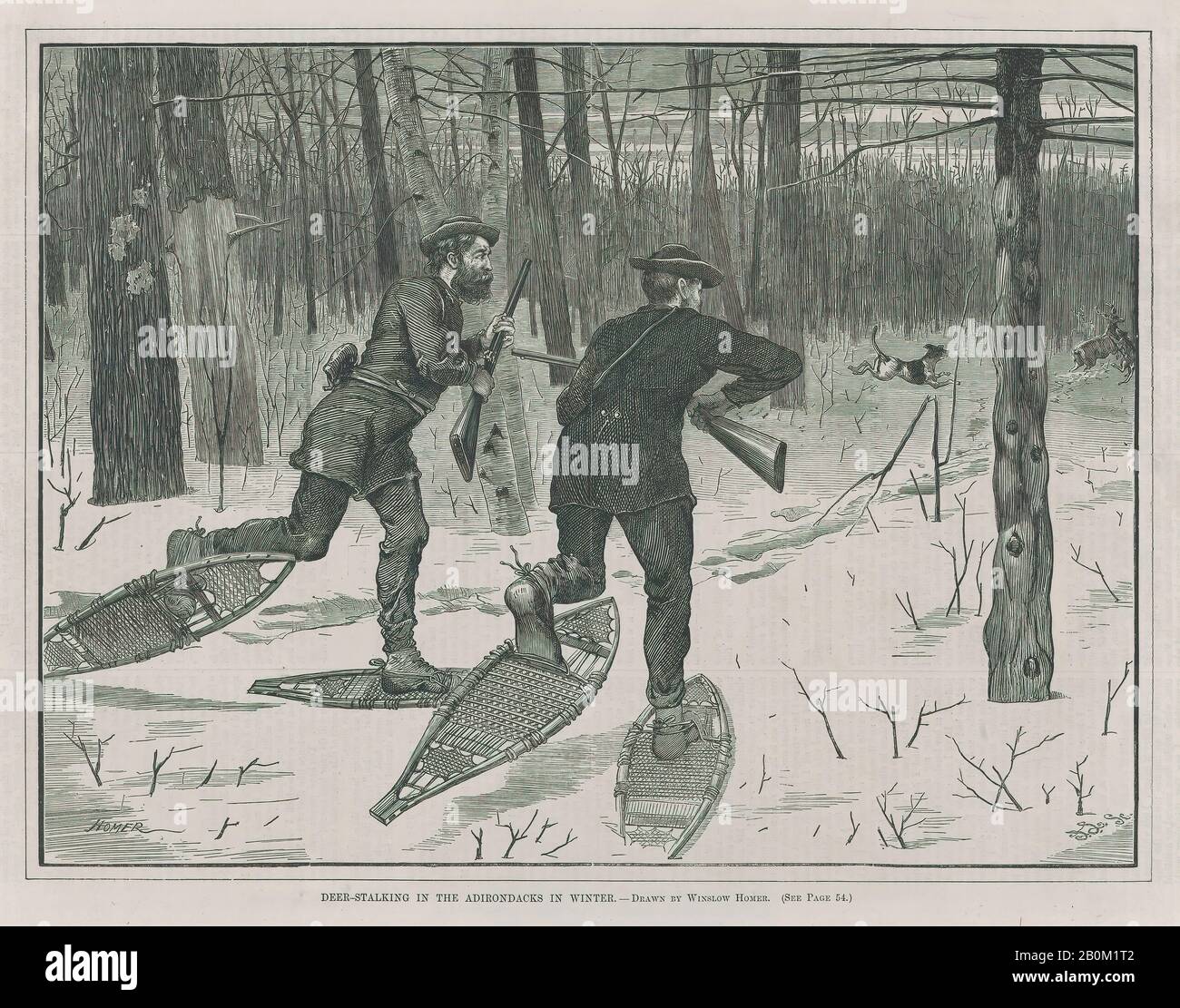 Nach Winslow Homer, Deer-Stalking in den Adirondacks in Winter (Jeden Samstag, Vol. II, New Series), Nach Winslow Homer (American, Boston, Massachusetts, 186-1910 Prouts Neck, Maine), 21. Januar 1871, Holzgravur, Blatt: 10 9/16 x 14 5/8 in. (26,8 x 37,1 cm), Bild: 8 7/8 x 11 3/4 Zoll (22,5 x 29,8 cm), Block: 9 1/8 x 12 1/16 Zoll (23,2 x 30,6 cm), Ausdrucke Stockfoto