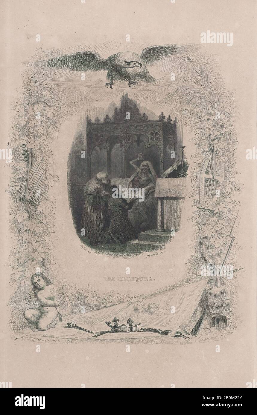 "Die Reliquien" aus Den Liedern von Béranger, Chansons de Béranger, Auguste Dutillois (Französisch, aktiv Paris, Ca. 1830-45), Melchior Péronard (Französisch), Pierre Jean de Béranger (Französisch, Paris, 170-1857 Paris), 18299, Intaglio, Blatt: 8 5/8 × 5 1/2 Zoll. (21,9 × 14 cm), Ausdrucke Stockfoto