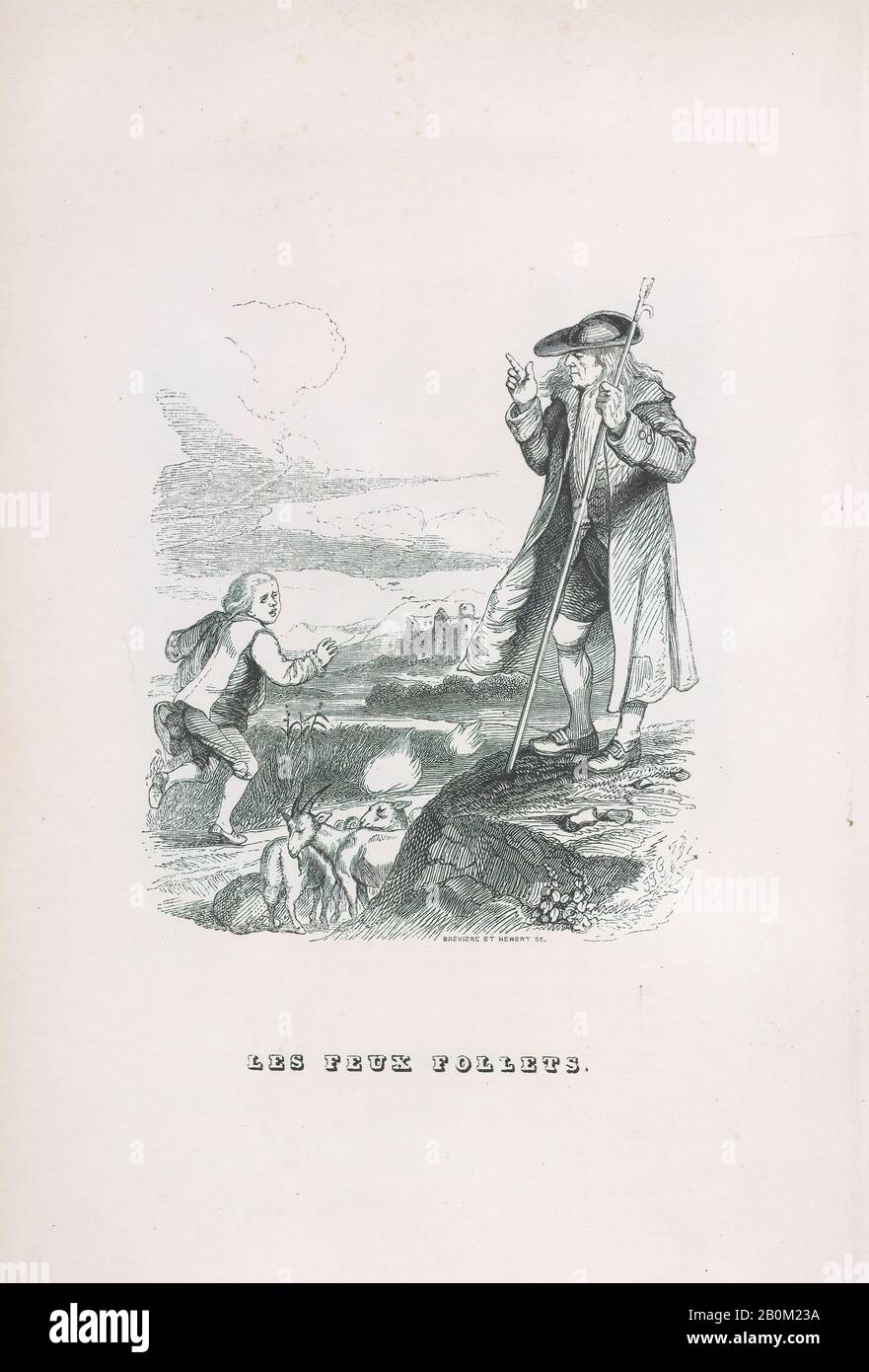 J. J. Grandville, "Will-o"-the-wisp" aus Den Gesamtwerken von Béranger, Oeuvres complètes de Béranger, J. J. J. Grandville (Französisch, Nancy, Vávres von 160-10721), Louis-Henri Brevière (Französisch, Forges-les-Eaux, 1790-1869 Hyers), Pierre Jean de Béranger (Französisch, Paris, 170-1857), Paris 5-8 Blatt Holz ×, 5/8. (21,9 × 14 cm), Ausdrucke Stockfoto
