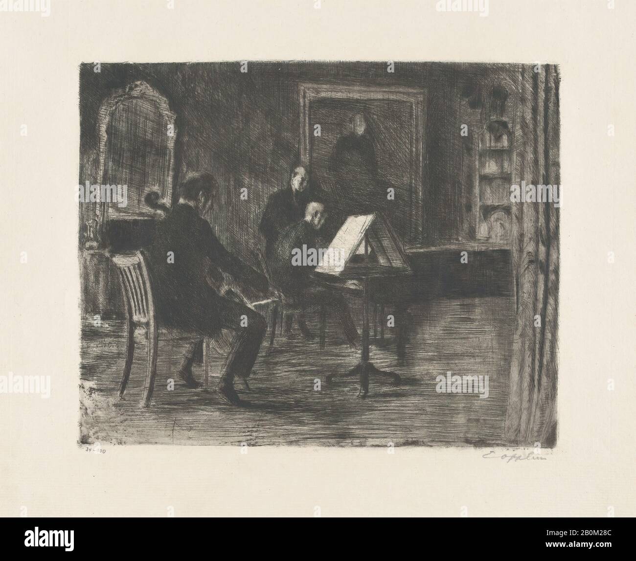 Ernst Oppler, Cello Sonata, Ernst Oppler (Deutsch, Hannover 37-1929 Berlin), n.d., Radierung, Platte: 7 1/2 x 9 7/16 Zoll. (19 x 23,9 cm), Blatt: 10 11/16 x 12 11/16 Zoll (27,1 x 32,2 cm), Ausdrucke Stockfoto