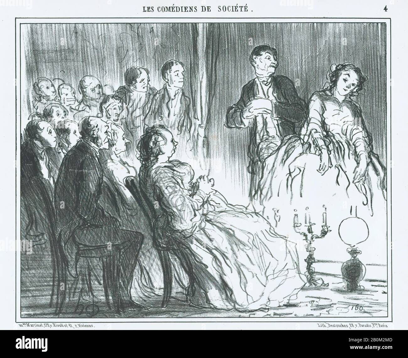 Honoré Daumier, Une maîtresse de maison du marais, aus Les Comédiens de Société, herausgegeben in Le Charivari, 14. April 1858, Les Comédiens de Société, Honoré Daumier (Französisch, Marseille, 158-1879 Valmondois), 14. April 1858, Lithograph; zweiter Bundesstaat von zwei (Delteil), Blatt: 10./16. × (26,8 × 35,2 cm), Bild: 8 1/4 × 10 5/16 Zoll (21 × 26,2 cm), Ausdrucke Stockfoto