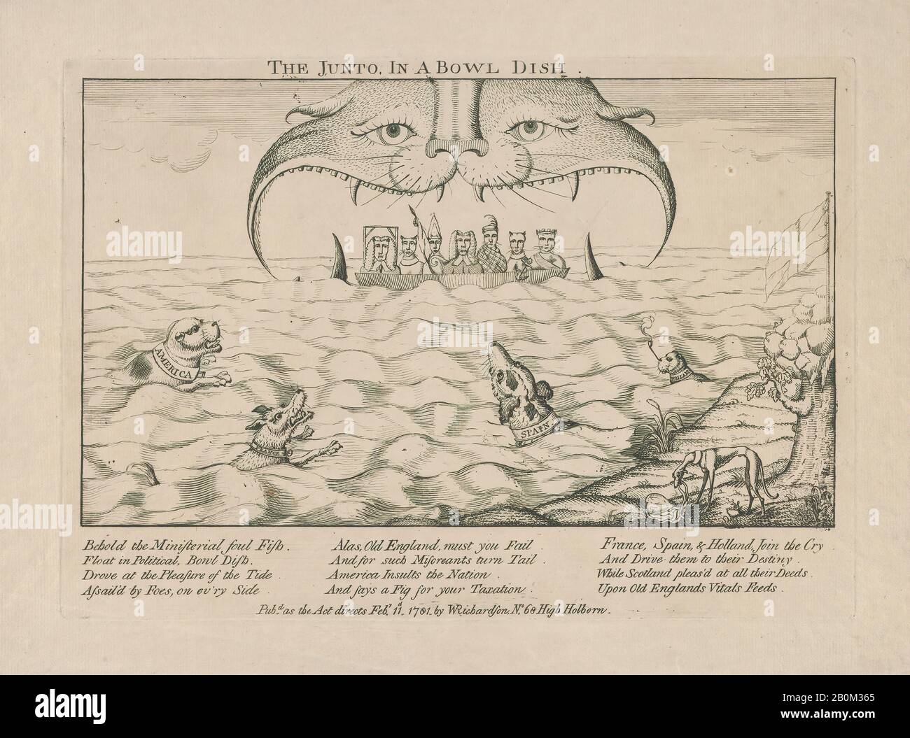 Anonymous, Britisch, 18. Jahrhundert, The Junto in a Bowl Dish, Anonymous, British, 18. Jahrhundert, 11. Februar 1981, Radierung, Platte: 8 7/8 x 12 5/8 in. (22,5 x 32 cm), Blatt: 11 x 16 3/4 Zoll (27,9 x 42,5 cm), Ausdrucke Stockfoto