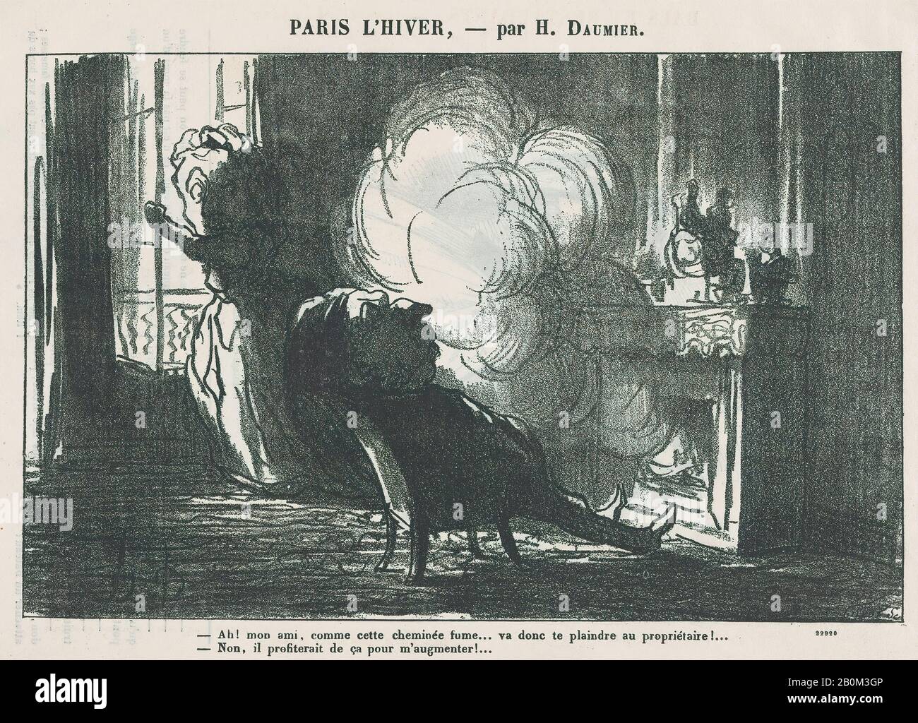 Honoré Daumier, Nur einen Blick darauf werfen, mein Freund, wie der Kamin raucht, aus "Paris im Winter", veröffentlicht in Le Petit Journal pour Rire, 18. Februar 1865, "Paris im Winter" (Paris l'hiver), Honoré Daumier (Französisch, Marseille 1803-1879 Valmondois), 18. Februar 1865, Lithograph on newsprint; Delteil. 6 5/16 × 9 3/4 Zoll (16 × 24,8 cm), Blatt: 8 1/4 × 11 13 / 16 Zoll (21 × 30 cm), Ausdrucke Stockfoto