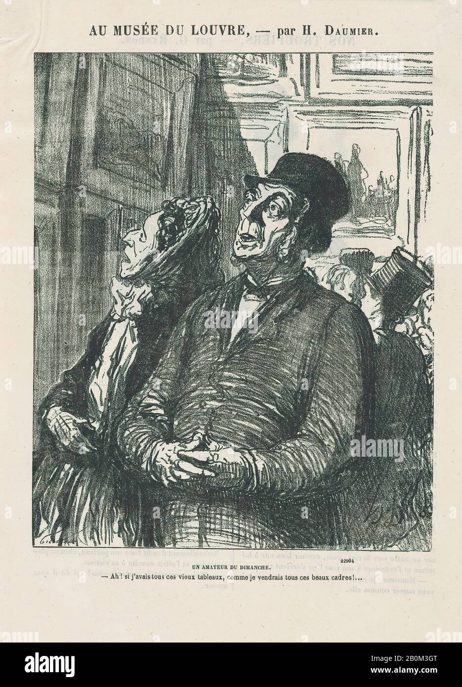 Honoré Daumier, EIN Sonntagskenner aus "Am Louvre", herausgegeben in Le Charivari, 4. Februar 1865, "Am Louvre" (Au Musée du Louvre), Honoré Daumier (Französisch, Marseille 1801-1879 Valmondois), 4. Februar 1865, Lithograph on newsprint; dritter Bundesstaat von vier (Delteil), Bild: 13 / 16. × 13 / 16. (21,5 × 17,3 cm), Blatt: 11 5/16 × 8 1/16 Zoll (28,8 × 20,4 cm), Ausdrucke Stockfoto