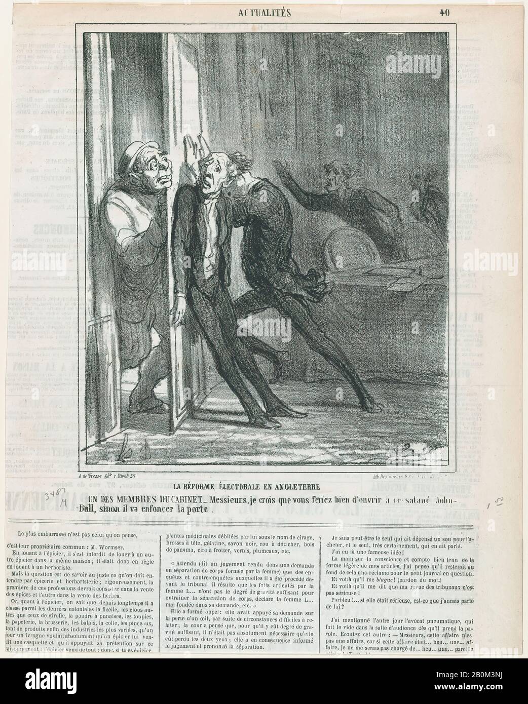 Honoré Daumier, Wahlreform in England, von "News of the Day", veröffentlicht in Le Charivari, 26. Februar 1866, "News of the Day" (Actualités), Honoré Daumier (Französisch, Marseille, 157-1879 Valmondois), 26. Februar 1866, Lithograph on newsprint, Bild: 9 7/16 × 7 15/16 16. (24 × 20,1 cm), Blatt: 14 1/8 × 11 5/16 Zoll (35,9 × 28,7 cm), Ausdrucke Stockfoto