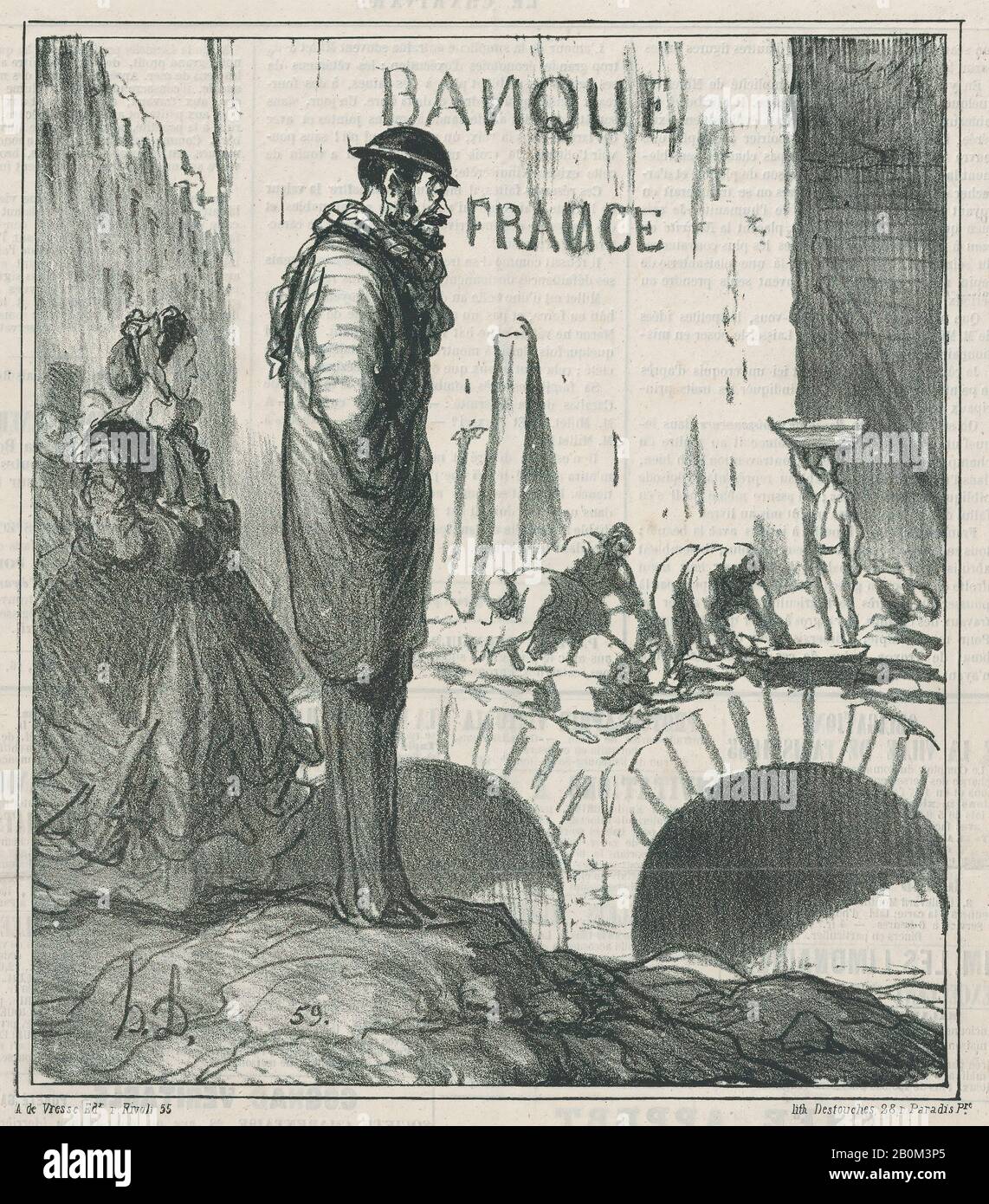 Honoré Daumier, Über die Bank der neuen Keller Frankreichs: Es macht mir nichts aus, der Sommelier in diesem Haus zu sein!, von "News of the Day", veröffentlicht in Le Charivari, 16. Februar, 1866, "News of the Day" (Actualités), Honoré Daumier (Französisch, Marseille, 1809-1879 Valmondois), 16. Februar, Sprint am 17. Februar, am 16. Februar, Sprint am 17. Zweiter Zustand (Delteil), Bild: 9 9/16 × 8 3/8 Zoll (24,3 × 21,2 cm), Blatt: 11 9/16 × 10 5/8 Zoll (29,3 × 27 cm), Ausdrucke Stockfoto