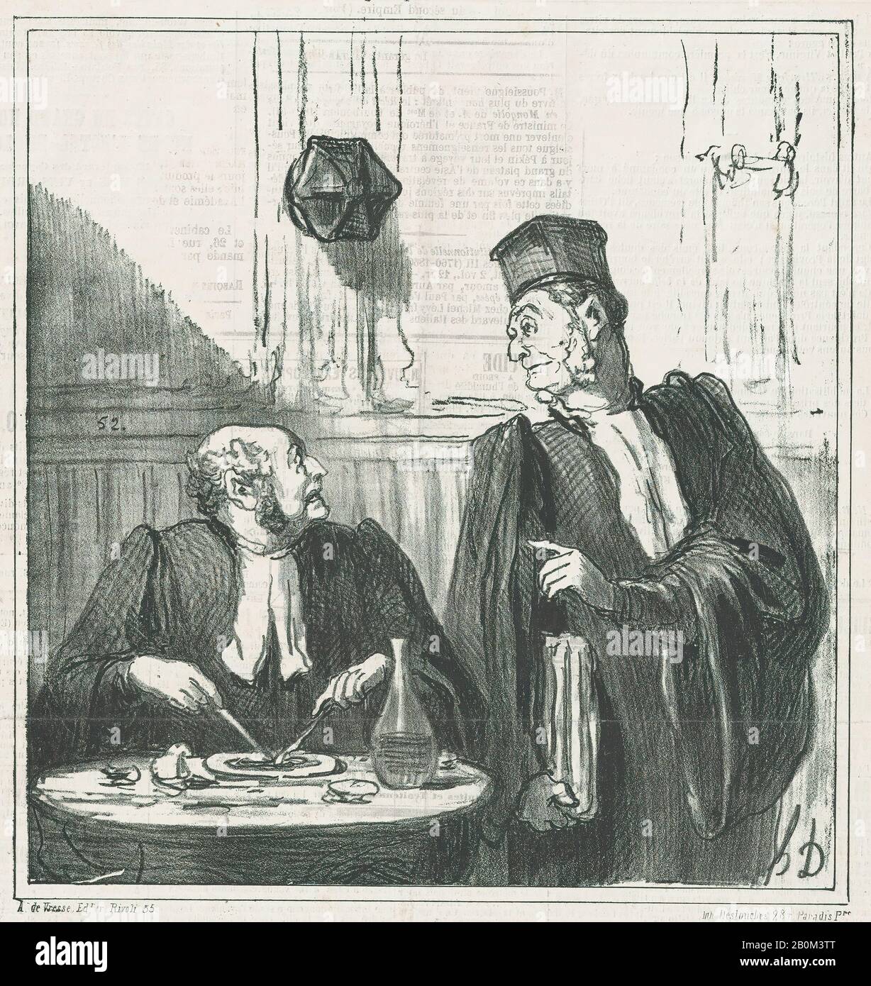 Honoré Daumier, Ihr Kunde ist ein Skundrel aus "Sketches", veröffentlicht in Le Charivari, 6. Juni 1866, "Sketches" (Croquis par Daumier), Honoré Daumier (Französisch, Marseille 1809-1879 Valmondois), 6. Juni, 1866, Lithograph on newsprint; zweiter Bundesstaat von zwei (Delteil, Bild 9). × 8 1/2 Zoll (22,9 × 21,6 cm), Blatt: 11 3/4 × 11 7/16 Zoll (29,9 × 29 cm), Ausdrucke Stockfoto