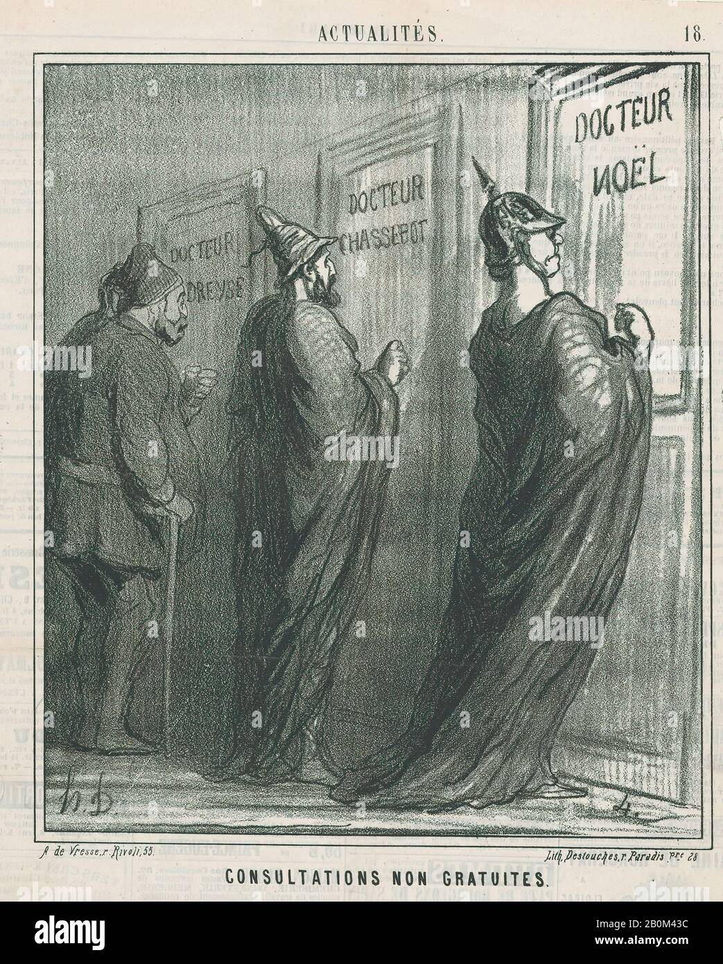 Honoré Daumier, Beratungen, die nicht kostenlos sind, aus "News of the Day", veröffentlicht in Le Charivari, 3. Februar 1868, "News of the Day" (Actualités), Honoré Daumier (Französisch, Marseille 158-1879 Valmondois), 3. Februar 1868, Lithograph on newsprint; zweiter Bundesstaat von zwei (Delteil, 16. ×, Bild 8. (24,9 × 20,8 cm), Blatt: 14 3/16 Zoll × 10 Zoll (36 × 25,4 cm), Ausdrucke Stockfoto
