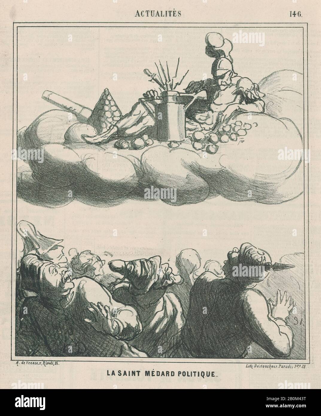 Honoré Daumier, Saint Médard of Politics, From "News of the Day", veröffentlicht in Le Charivari, 27. Juni 1868, "News of the Day" (Actualités), Honoré Daumier (Französisch, Marseille, 1808-1879 Valmondois), 27. Juni 1868, Lithograph on newsprint; zweiter Bundesstaat von zwei (Delteil, 8. Bild: 8. ×, 8. (23,9 × 20,9 cm), Blatt: 11 1/2 × 9 3/8 Zoll (29,2 × 23,8 cm), Ausdrucke Stockfoto