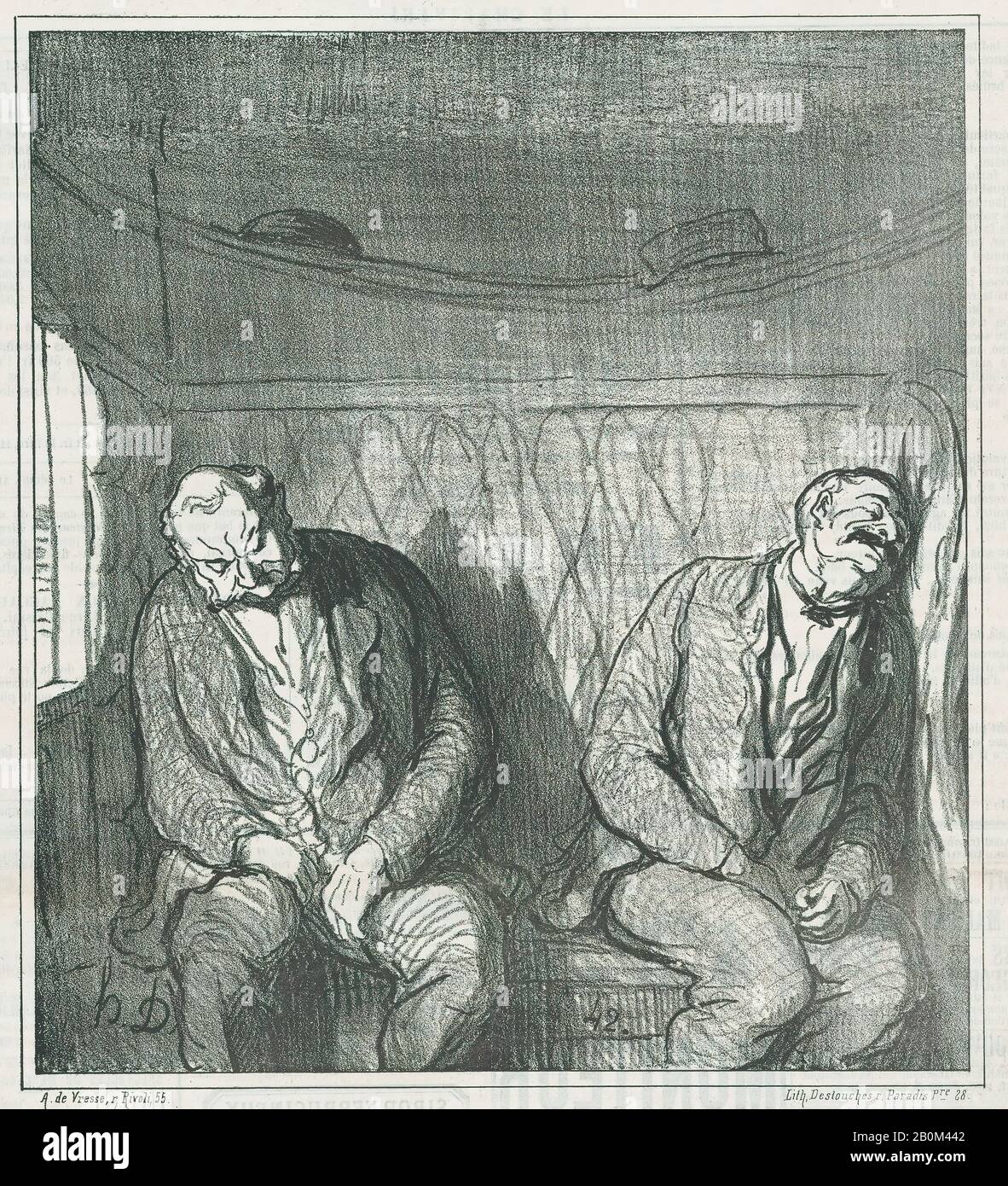 Honoré Daumier, -Ich werde so tun, als ob er schläft, sonst wird er nie aufhören, seine Pläne zur Änderung seines letzten Gesetzes zu erklären. - Ich werde ihn glauben lassen, dass ich schläfe, oder er wird über das Protokoll der letzten Sitzung, von "News of the Day", veröffentlicht in Le Charivari, 9. September 1868, "News of the Day" (Actualités), Honoré Daumier (Französisch, Marseille, 1809-1879 Valmondois), 9. September Lithograph on Newsprint; Second State of Two (Delteil), Image: 9 3/16 × 8 1/4 in. (23,4 × 21 cm), Blatt: 11 7/8 × 11 5/16 Zoll (30,1 × 28,8 cm), Ausdrucke Stockfoto