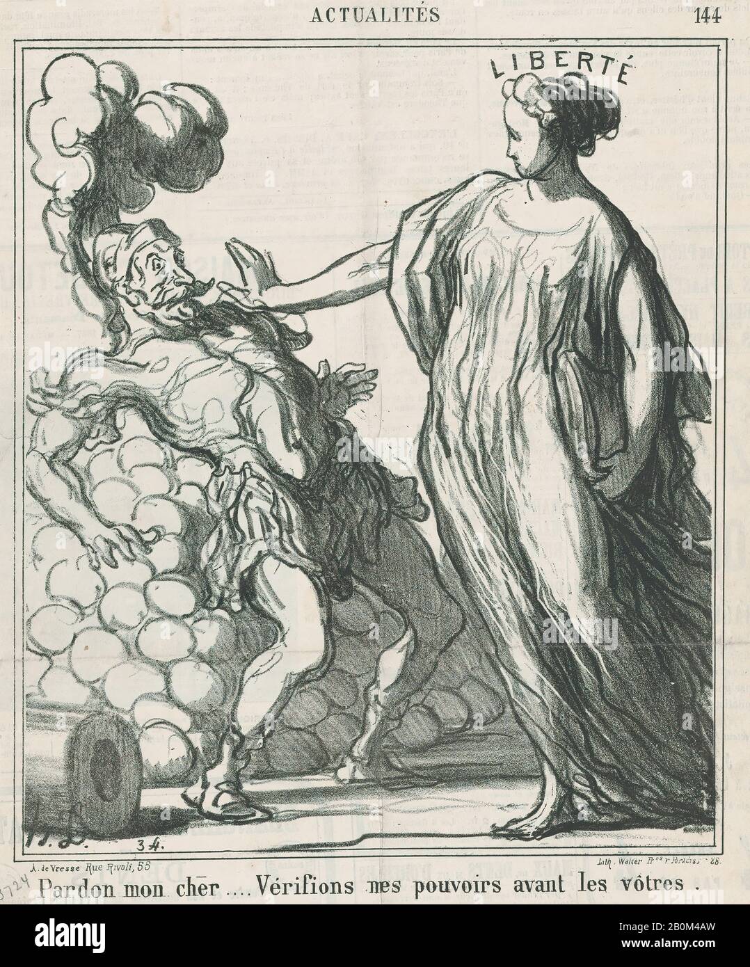 Honoré Daumier, Begnadigt meinen Freund, lasst uns meine Macht vor eurem überprüfen!, aus "News of the Day", veröffentlicht in Le Charivari, 16. Juli 1869, "News of the Day" (Actualités), Honoré Daumier (Französisch, Marseille 1809-1879 Valmondois), 16. Juli 1869, Lithograph on newsprint; zweites Bild: Delteil (zweites Bild) 9 5/16 × 8 1/16 Zoll (23,6 × 20,5 cm), Blatt: 11 1/2 × 10 3/16 Zoll (29,2 × 25,8 cm), Ausdrucke Stockfoto