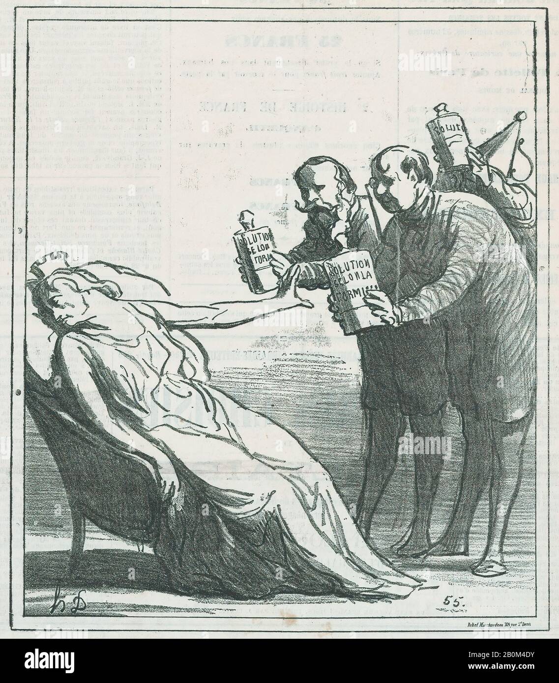 Honoré Daumier, Danke, ich kann ganz gut ohne!, von "News of the Day", veröffentlicht in Le Charivari, 29. Dezember 1871, "News of the Day" (Actualités), Honoré Daumier (Französisch, Marseille, 1809-1879 Valmondois), Emile de Girardin, Louis Philippe Albert d'Orleans, Comte de Combord (Paris) De jure Henry V. von Frankreich) (188-1894), 29. Dezember 1871, Lithograph on newsprint; zweiter Bundesstaat von zwei (Delteil), Bild: 9 1/8 × 7 7/8 in. (23,2 × 20 cm), Blatt: 12 1/2 Zoll × 11 Zoll (31,7 × 28 cm), Ausdrucke Stockfoto