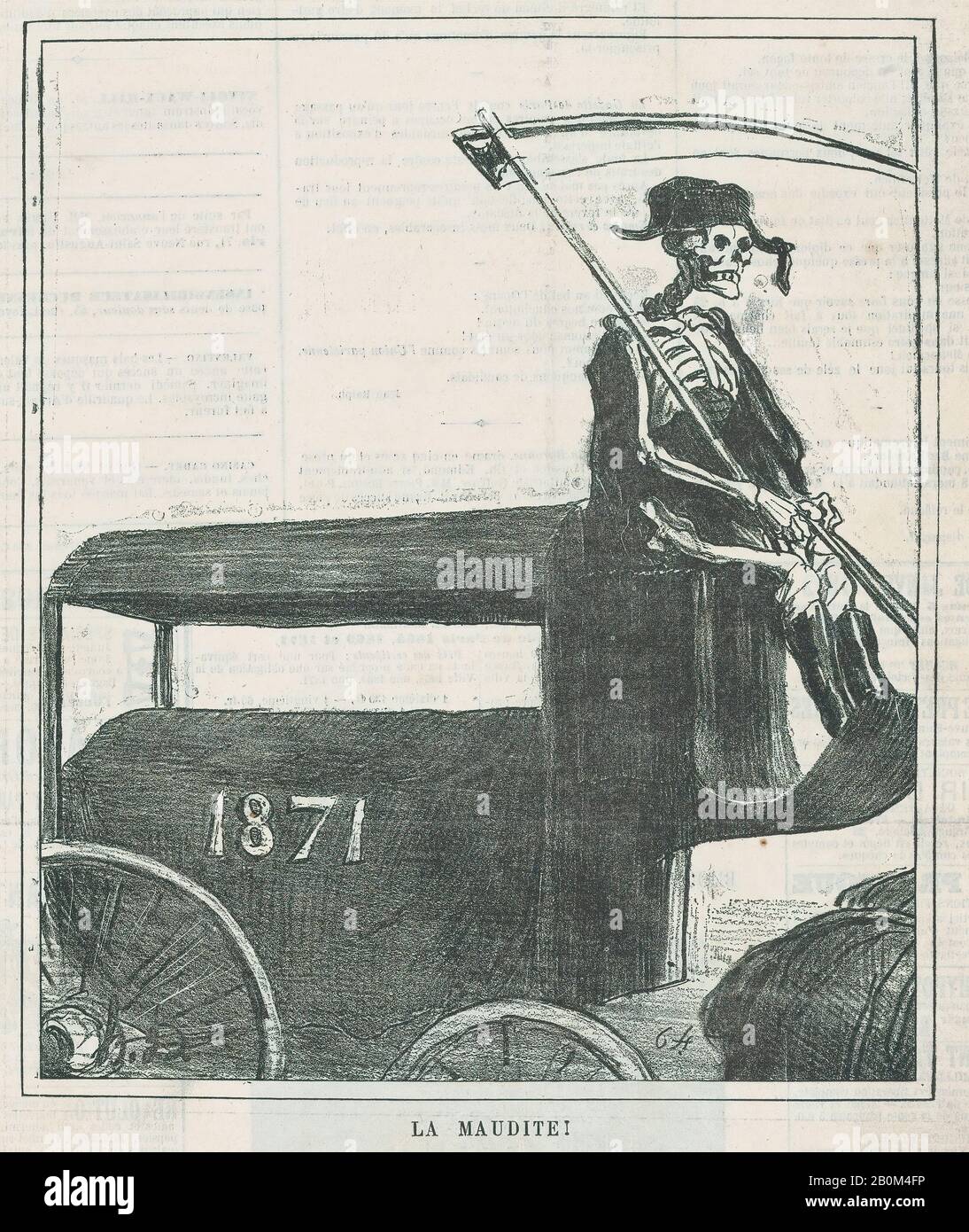 Honoré Daumier, Das verfluchte Jahr!, aus "News of the Day", veröffentlicht in Le Charivari, 1. Januar 1872, "News of the Day" (Actualités), Honoré Daumier (Französisch, Marseille, 1801-1879 Valmondois), 1. Januar 1872, Lithographisch auf dem Zeitungspapier; zweiter Bundesstaat von zwei (Delteil. 16., Bild: 11. × 16.). (23,3 × 19,6 cm), Blatt: 11 5/16 × 11 7/16 Zoll (28,7 × 29 cm), Ausdrucke Stockfoto