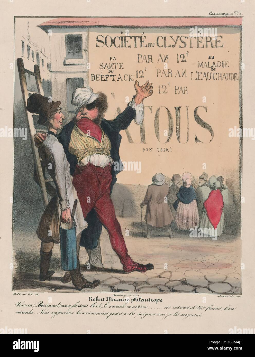 Honoré Daumier, Platte 2: Robert Macaire, Philanthrop, von "Caricaturana", veröffentlicht in Les Robert Macaires, "Caricaturana", Honoré Daumier (Französisch, Marseille, 158-1879 Valmondois), Charles Philipon (Französisch, Lyon 1800-1862 Paris), 1838-8 ×, 16/10   (viertes Bild). (27,5 × 22,7 cm), Blatt: 13 7/16 × 10 5/16 Zoll (34,1 × 26,2 cm), Ausdrucke Stockfoto