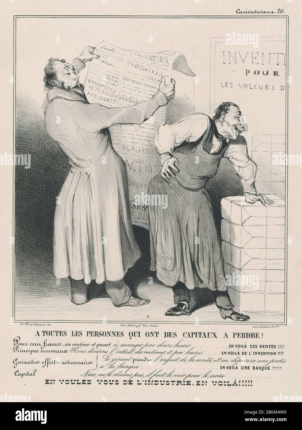 Honoré Daumier, Platte 20: An alle mit dem Kapital zu verlieren, von "Caricaturana", veröffentlicht in Les Robert Macaires, "Caricaturana", Honoré Daumier (Französisch, Marseille, 1808-1879 Valmondois), Charles Philipon (Französisch, Lyon 1800-1862 Paris), 1838-8 ×, Lithograph auf wove Papier, Bild: 9 7/16 in 3/8. (23,9 × 21,2 cm), Blatt: 13 7/16 × 10 3/16 Zoll (34,2 × 25,8 cm), Ausdrucke Stockfoto