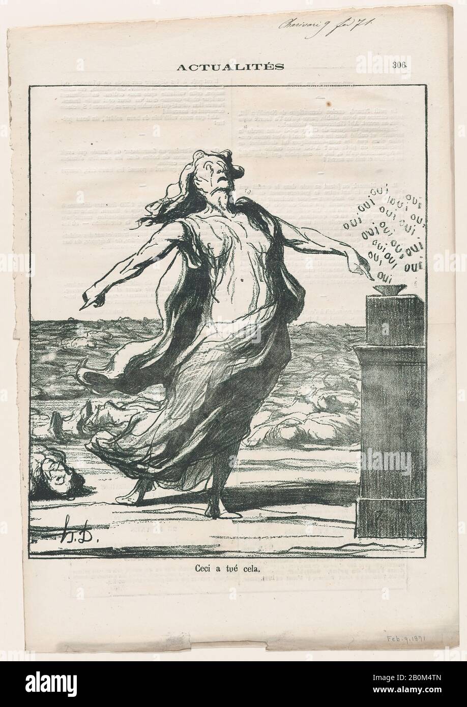 Honoré Daumier, Diese sind verantwortlich für diejenigen, die aus "News of the Day", veröffentlicht in Le Charivari, 9. Februar 1871, "News of the Day" (Actualités), Honoré Daumier (Französisch, Marseille, 158-1879 Valmondois), 9. Februar 1871, Lithograph on newsprint; zweiter Bundesstaat von vier (Delteil./8.), Bild: 7. ×: 8. (23,7 × 20 cm), Blatt: 12 11/16 × 8 5/8 Zoll (32,3 × 21,9 cm), Ausdrucke Stockfoto