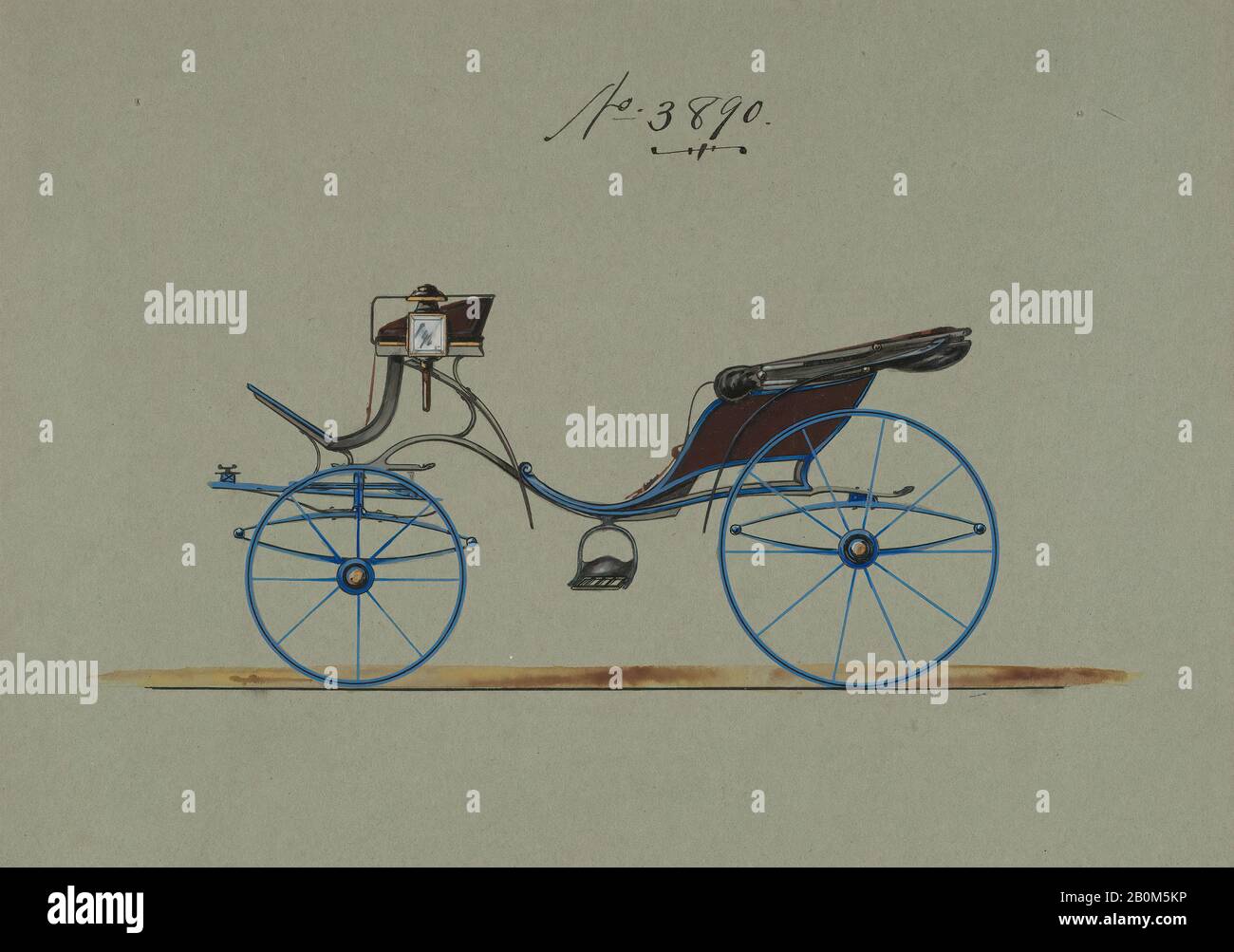 Brewster & Co., Design for Cabriolet or Victoria, nein 3890, Brewster & Co. (Amerikanisch, New York), 1880er, Stift und schwarze Tinte, Aquarell und Gouache, Blatt: 6 11/16 x 9 1/8 Zoll. (17 x 23,2 cm), Zeichnungen Stockfoto