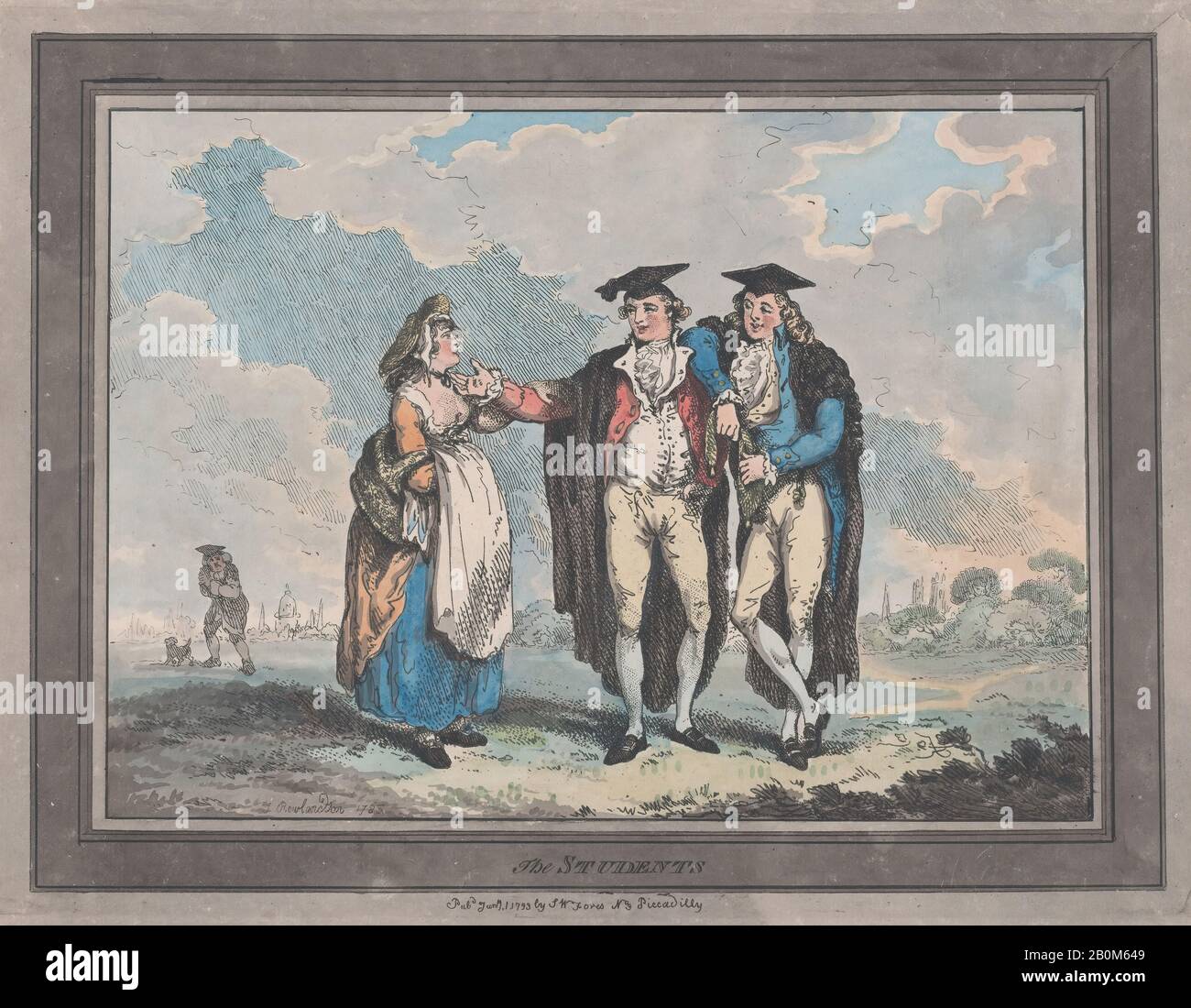 Thomas Rowlandson, The Students, 1. Januar 1793, Handfarbige Radierung, Blatt (getrimmt und niedergelegt): 10 1/16 × 13 1/16 Zoll. (25,6 × 33,2 cm), Ausdrucke Stockfoto