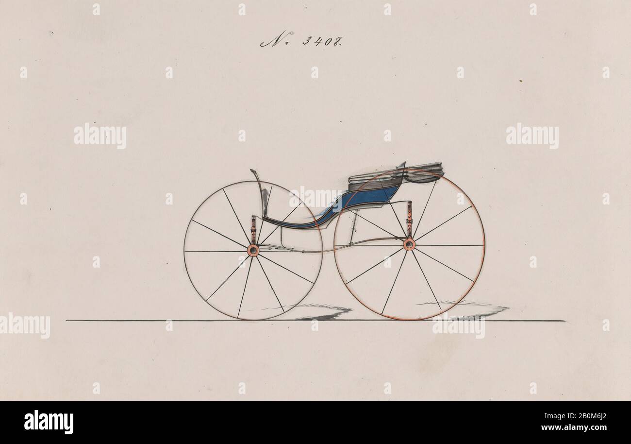 Brewster & Co., Design for Pony Phaeton, nein 3408, Brewster & Co. (American, New York), 1878, Pen and Black ink, watercolor and gouache with gum arabic, Sheet: 6 x 9 Zoll. (15,2 x 22,9 cm), Zeichnungen Stockfoto