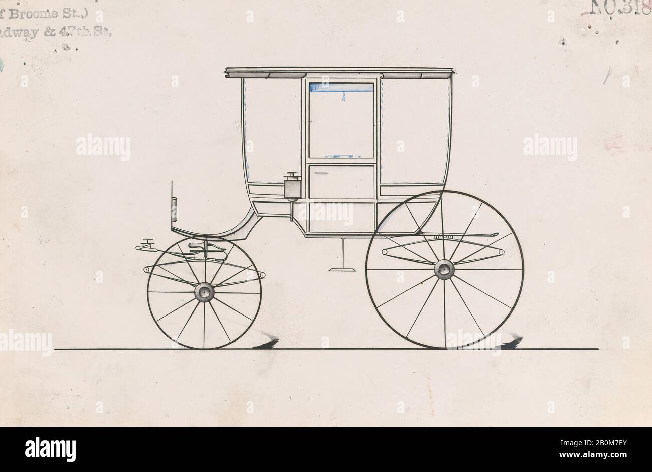 Brewster & Co., Design for 6 Seat Rockaway, nein 3186 A, Brewster & Co. (American, New York), 1876, Pen und schwarze Tinte, Aquarell und Gouache, Blatt: 6 1/8 x 9 Zoll. (15,6 x 22,9 cm), Zeichnungen Stockfoto