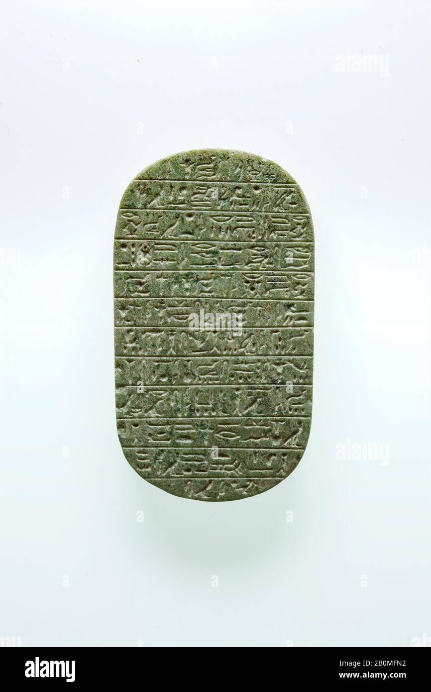 Plaque, Neues Königreich, Datum ca. 155-1295 v. Chr., Aus Ägypten, Serpentinit, L. 5,4 cm; w. 3,1 cm (1 1/4 Zoll); TH. 0,5 cm Stockfoto
