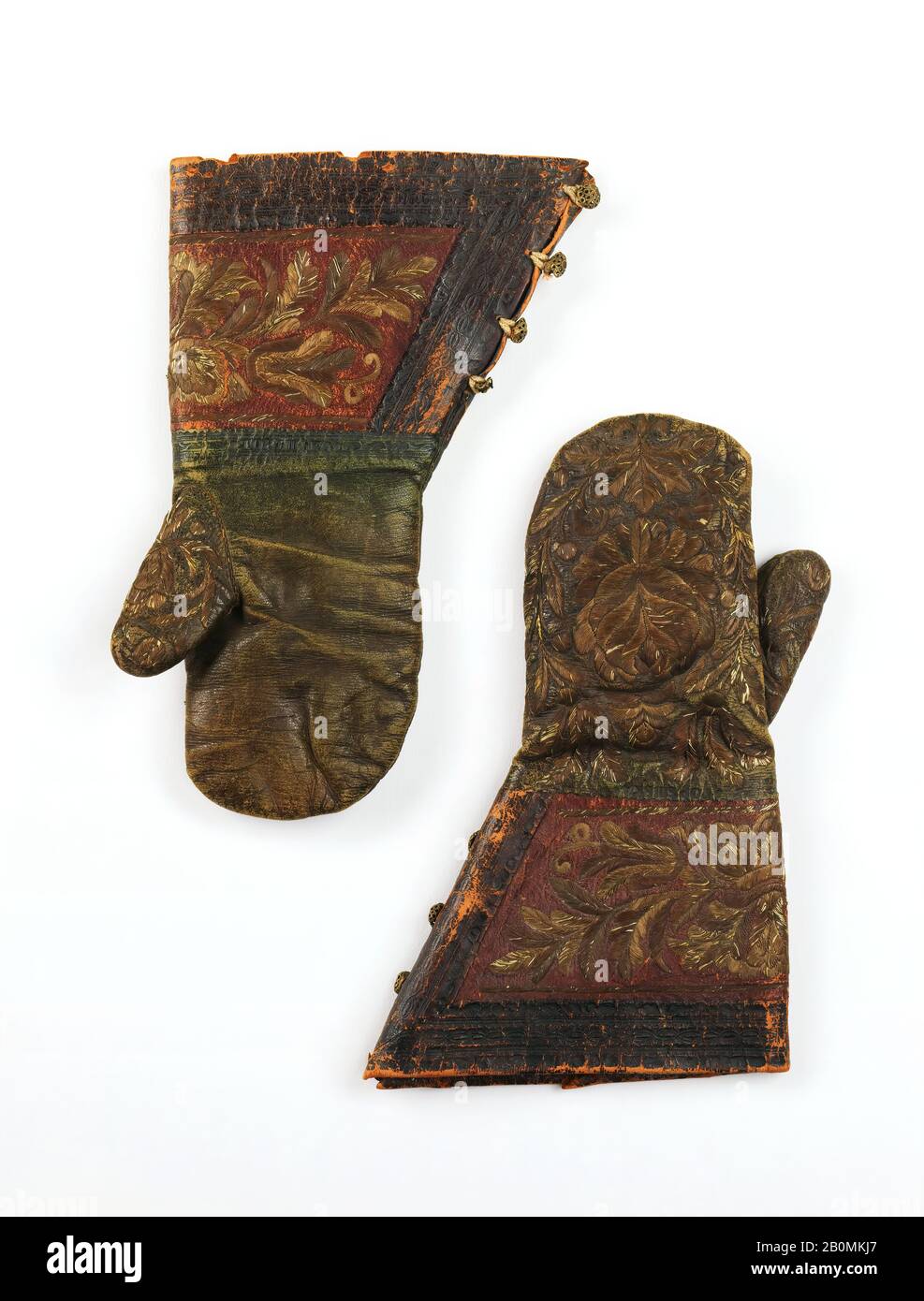 Fausthandschuhe, Russisch, spätes 17. Jahrhundert, Russisch, Leder, Seide, Metall Stockfoto