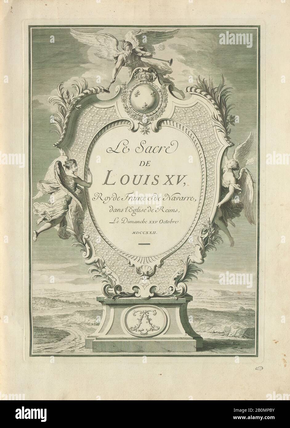 Pierre Dulin, Le sacre de Louis XV, roy de France & de Navarra, dans l'église de Reims, le dimanche XXV octobre MDCCXXII, Pierre Dulin (Französisch, 1669-1748), Charles Nicolas Cochin I (Französisch, Paris 1688-1754 Paris), Nicolas de Larmessin III (Französisch, Paris 1685-1748 Paris), Antoine Dannon (1671) (Französisch, 1662-1743), Claude Gros de Boze (Französisch, 1680-1753), 1723, Paris, Frankreich, 84 Blätter: Hauptsächlich Illustrationen; Höhe: 25 3/16 Zoll (64 cm Stockfoto