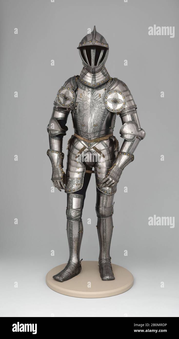 Kunz Lochner, Rüstung von Kaiser Ferdinand I. (1503-1564), Deutsch, Nürnberg, 1549, Nürnberg, Deutsch, Nürnberg, Stahl, Messing, Leder, H. 67 Zoll. (170,2 cm); Wt. 52 lb. 14 oz. (24 kg), Armor Stockfoto