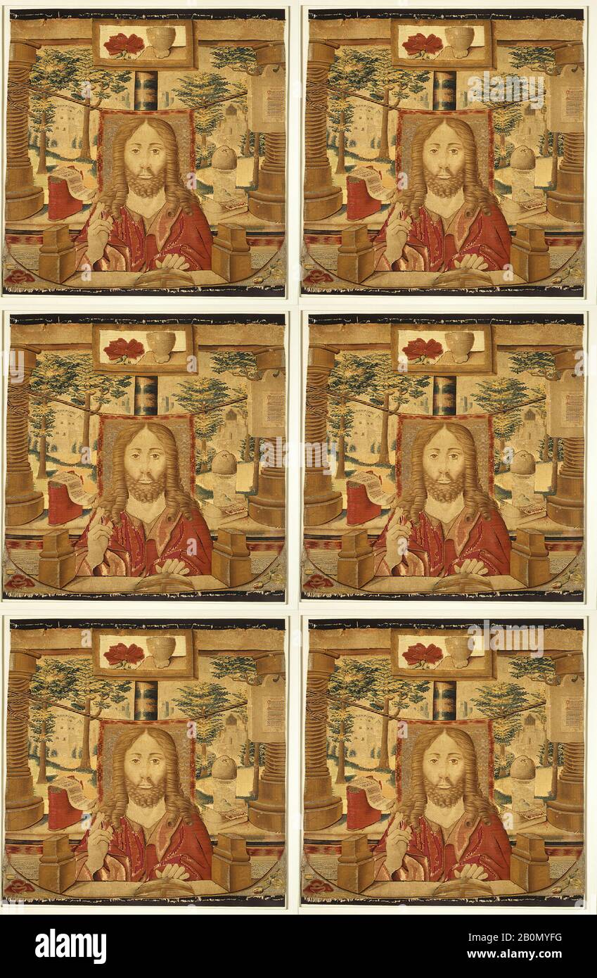 Christus der Mystischen Weinpresse, Südniederländisches, ca. 1500, Südholland, Tapestry Webart, Wolle, Seide und Metallfäden, Gesamt: 28 15/16 x 30 1/2in. (73,5 x 77,5 cm), Gerahmt (Plexi): 33 5/8 x 33 3/8 x 2 1/8 Zoll, ca. 30 lb. (85,4 x 84,8 x 5,4 cm, Appocken. 13,6 kg), Textil-Tapestries Stockfoto