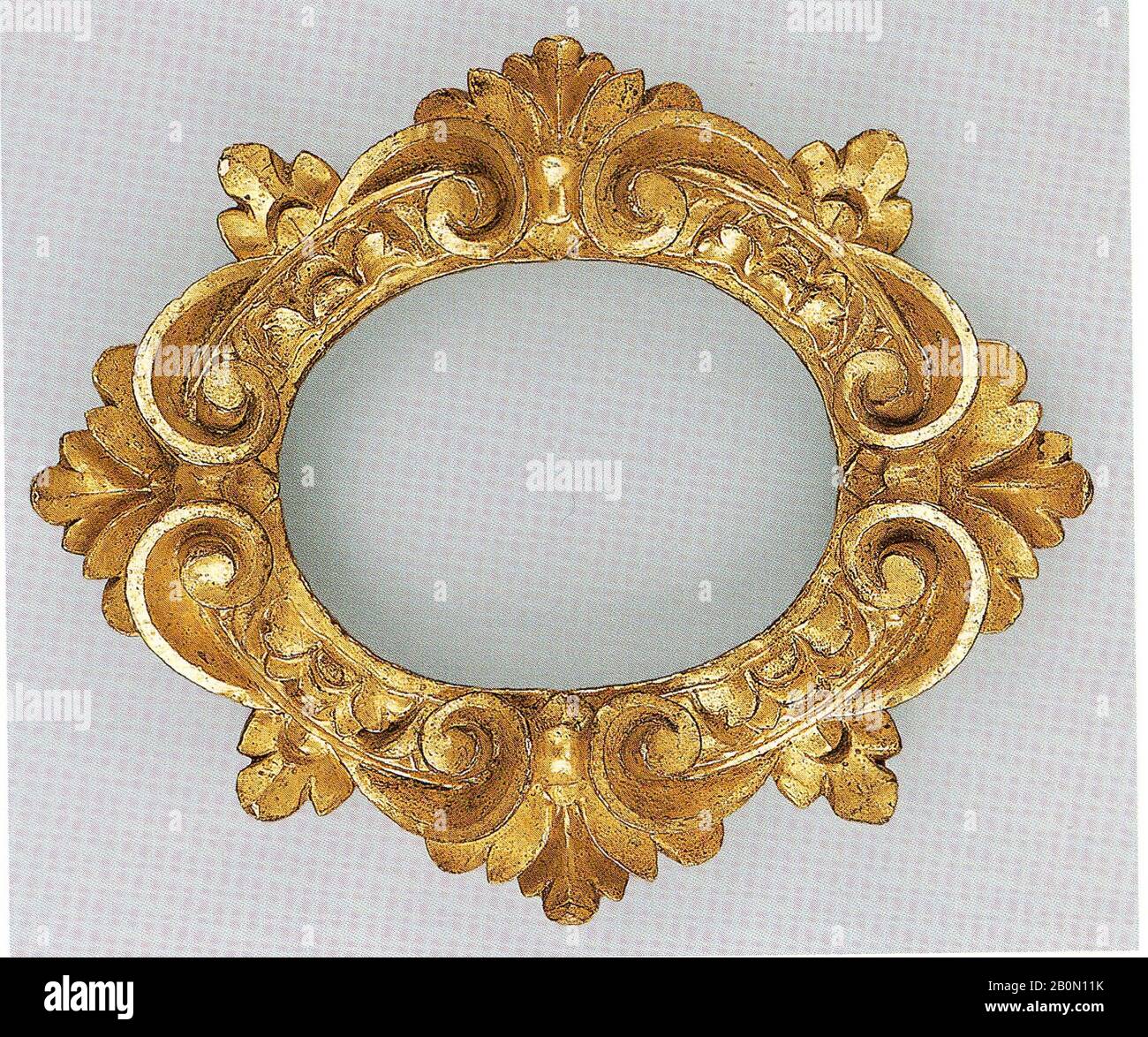 Ovaler Rahmen im Sansovino-Stil, Italienisch, Bologna, 19. Jahrhundert, Stil Ende 16. Jahrhundert, Italienisch, Bologna, Einzelstück Pappel., 15,7 x 21,6, 13,5 x 10,3, 14,5 x 11,8 cm, Rahmen Stockfoto