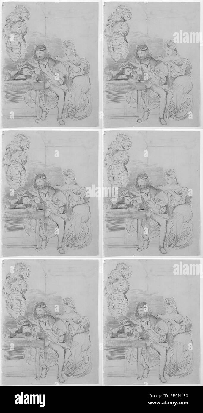 Eugène Delacroix, Götz von Berlichingen, Der Seine Memoiren schreibt, Eugène Delacroix (Französisch, Charenton-Saint-Maurice von den Jahren 178-1849 Paris), 105-42 oder 1849, Graphit auf beigefarbenem Taubenpapier, 9 5/8 x 7 9/16 Zoll. (24,5 x 19,2 cm), Zeichnungen Stockfoto