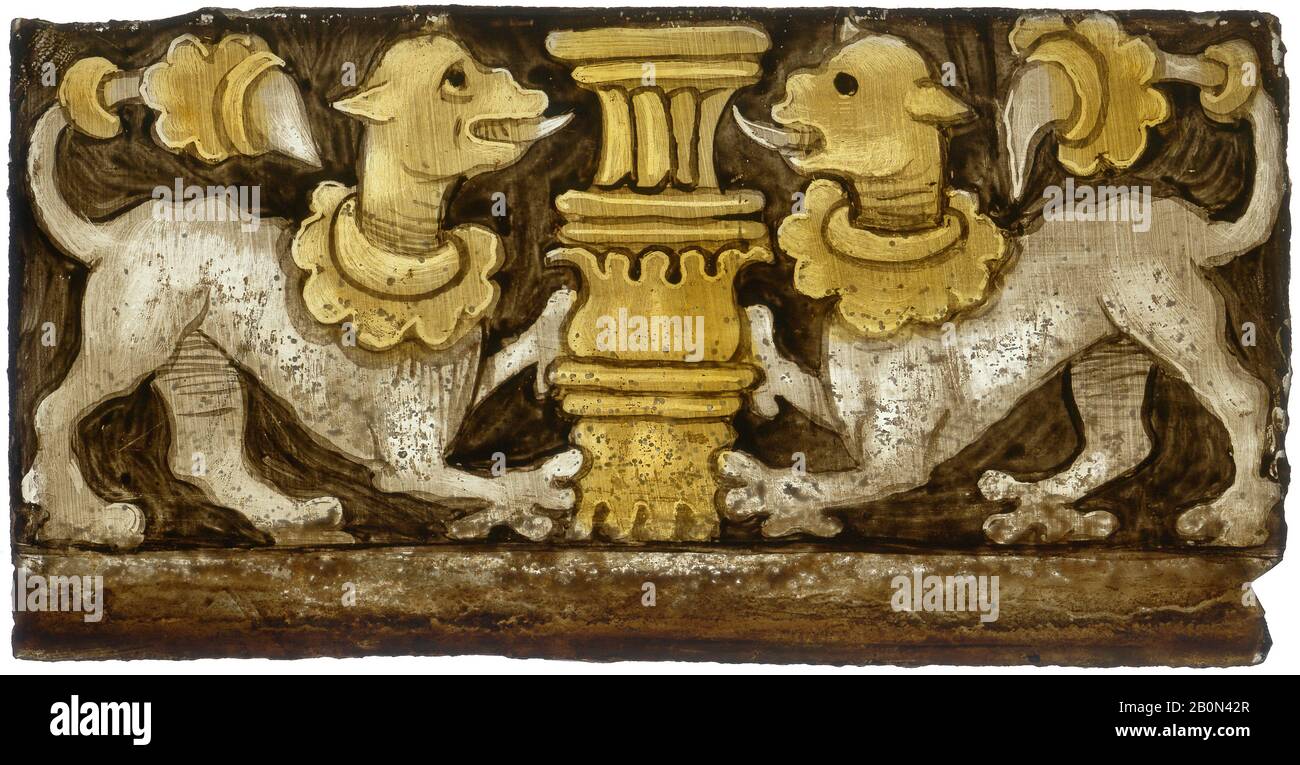 Grenzfragment, möglicherweise Italienisch, 16. Jahrhundert, möglicherweise Italienisch, Glasmalerei, Gesamt: 3 13 / 16 × 7 13 / 16 × 1/16 Zoll. (9,7 × 19,8 × 0,2 cm), Glass-Sad Stockfoto