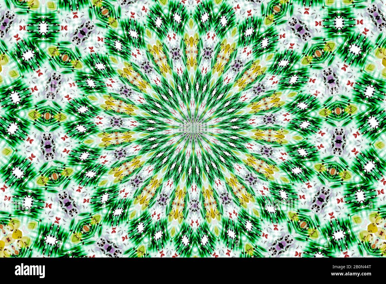 Grünes und gelbes Kaleidoskop-Hintergrundmuster Stockfoto