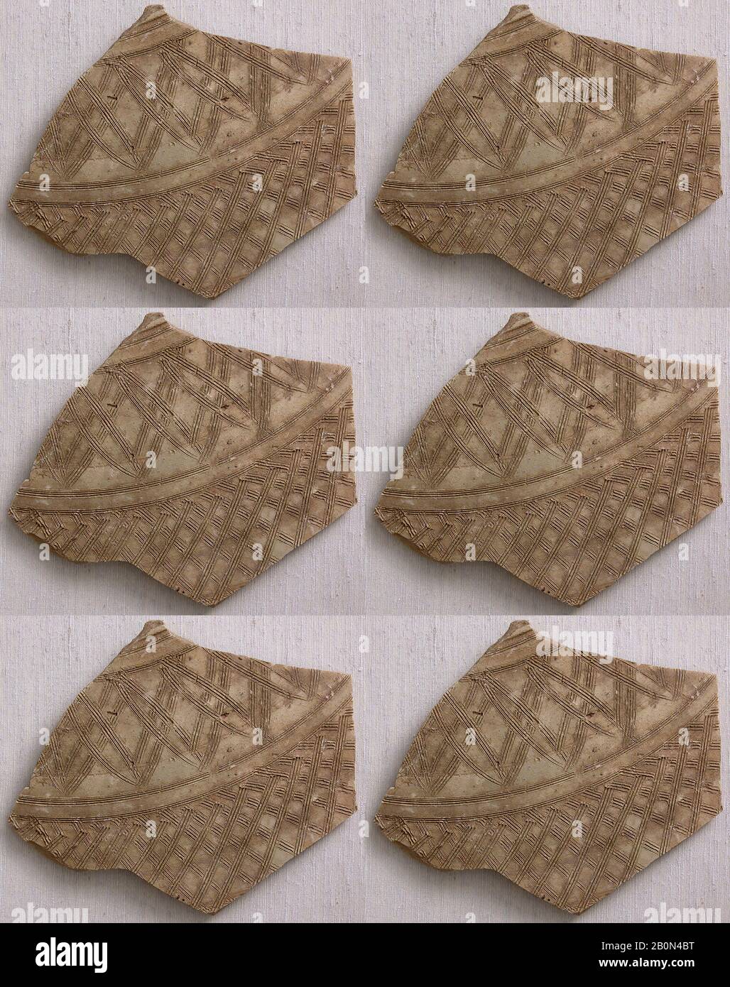 Sherd, Sasanisch oder Islamisch, Sasanisch-frühislamisch, Date Ca. 6.-8. Jahrhundert A.D., Mesopotamien, Ctesiphon, Sasanian oder Islamisch, Keramik, W. 5 1/16 × L. 6 7/16 × Th. 7/16 Zoll (12,9 × 16,3 × 1,1 cm), Ceramics-Vessels Stockfoto