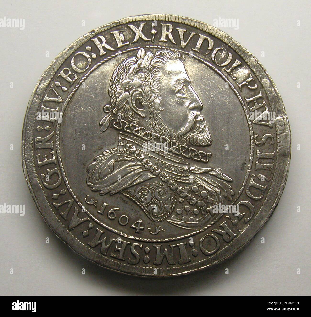 Rudolph II (1552-1612), Kaiser des Heiligen römischen Imperiums, Deutsch, Tyrol, 1604, Deutsch, Tyrol, Silber, Durchmesser: 1 13 / 16 Zoll. (46 mm.), Münzen Stockfoto