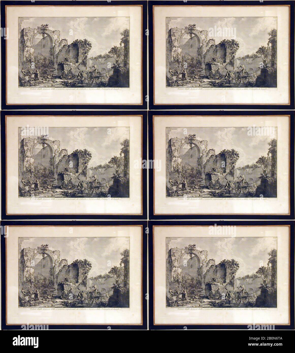Sechs Gravuren und eine Karte, 18. Jahrhundert, Tinte auf Papier, 1. Gesamt: 23 x 30 Zoll (58,4 x 76,2 cm), 2. Gesamt: 19 x 23 Zoll (48,3 x 58,4 cm), 3. Gesamt: 19 x 23 Zoll (48,3 x 58,4 cm), 4. Gesamt: 19 x 23 Zoll (48,3 x 58,4 cm), 5. Gesamt: 13 1/2 x 17 3/4 Zoll (34,3 x 45,1 cm), 6. Gesamt: 18 1/2 x 11 3/4 Zoll (47 x 29,8 cm), 7. Gesamt: 21 3/4 x 24 1/2 Zoll (55,2 x 62,2 cm), Miscellaneouus-Paintings Stockfoto
