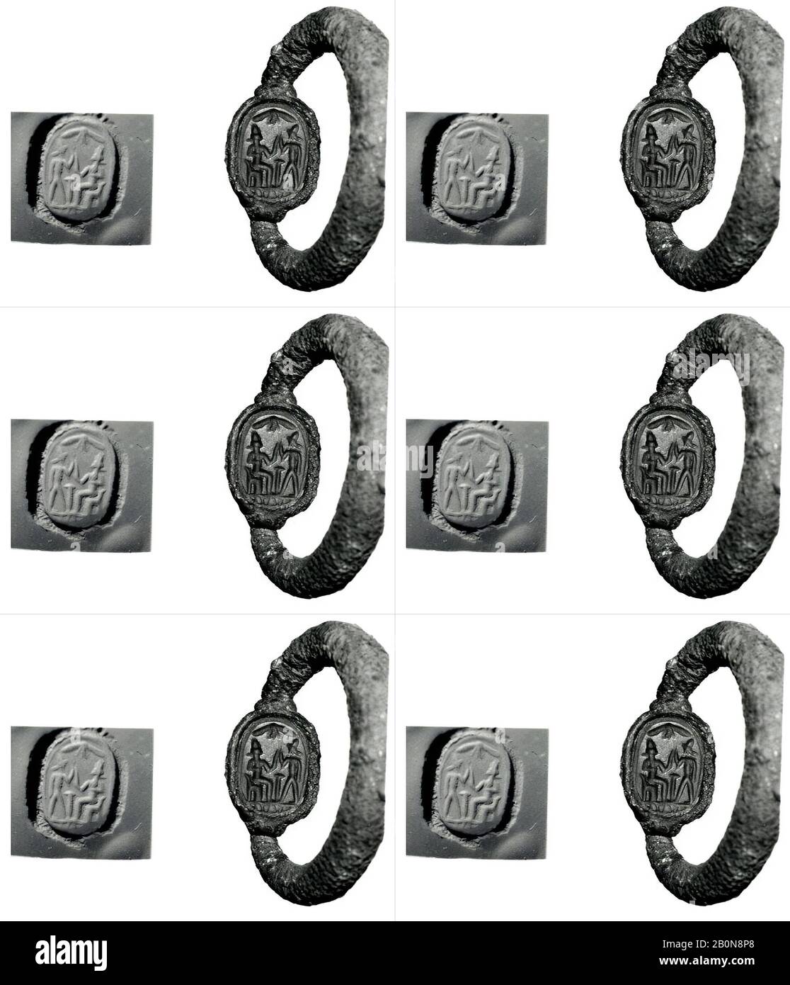 Silberner Schwenkring mit Skarabäus, zypriotisch, Archaisch, Datum 7.-Anfang 5. Jahrhundert v. Chr., zypriotisch, Silber, sard, Andere: 1/2 x 5/16 x 1/8 Zoll. (1,3 x 0,8 x 0,4 cm), Durchm. (Ringdurchmesser): 1 3/8 Zoll (3,4 cm Stockfoto