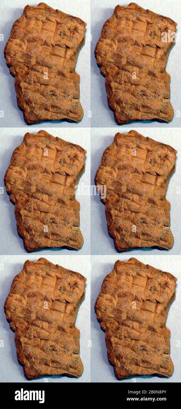 Keilschrifttablette: Fragment der Zeugenliste eines Vertrages (?), Babylonisch oder Achämenid, neubabylonisch oder Achämenid, Date ca. Jahrhundert v. Chr., Mesopotamien, Babylonier oder Achämenid, Lehm, 2,9 x 2,3 x 0,5 cm (1 1/8 x 7/8 x 1/4 Zoll), Clay-Tablets-Eingeschrieben Stockfoto